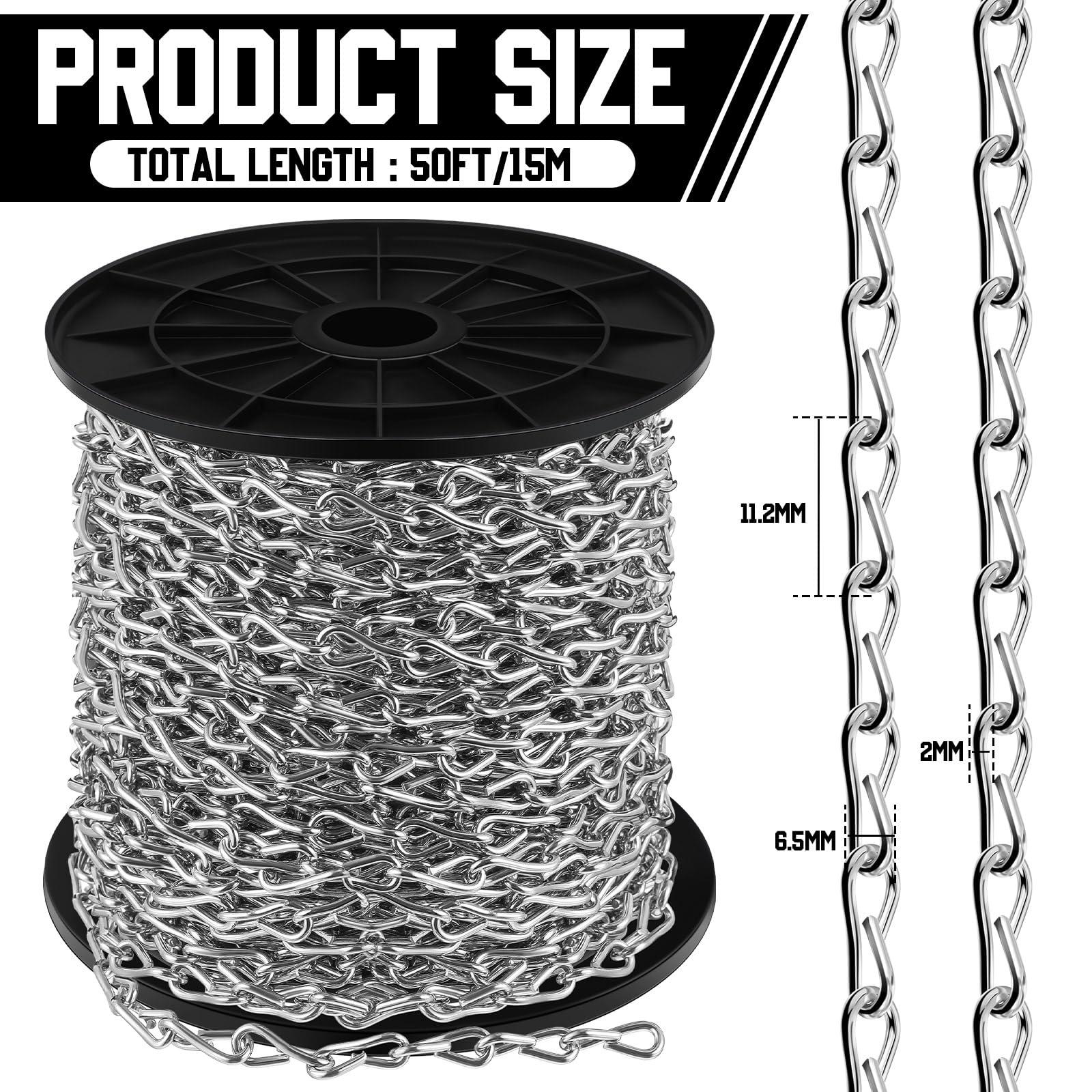 Yaocom 50ft Silver Hanging Jack Chain with 10 Pcs S Hooks, 2mm — Amazon image 2