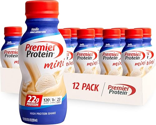 Premier Protein Shake MINIs, vainilla, 0.78 oz de proteína, 120 calorías, 0.04 oz de azúcar, 8.75 onzas líquidas, paquete de 12