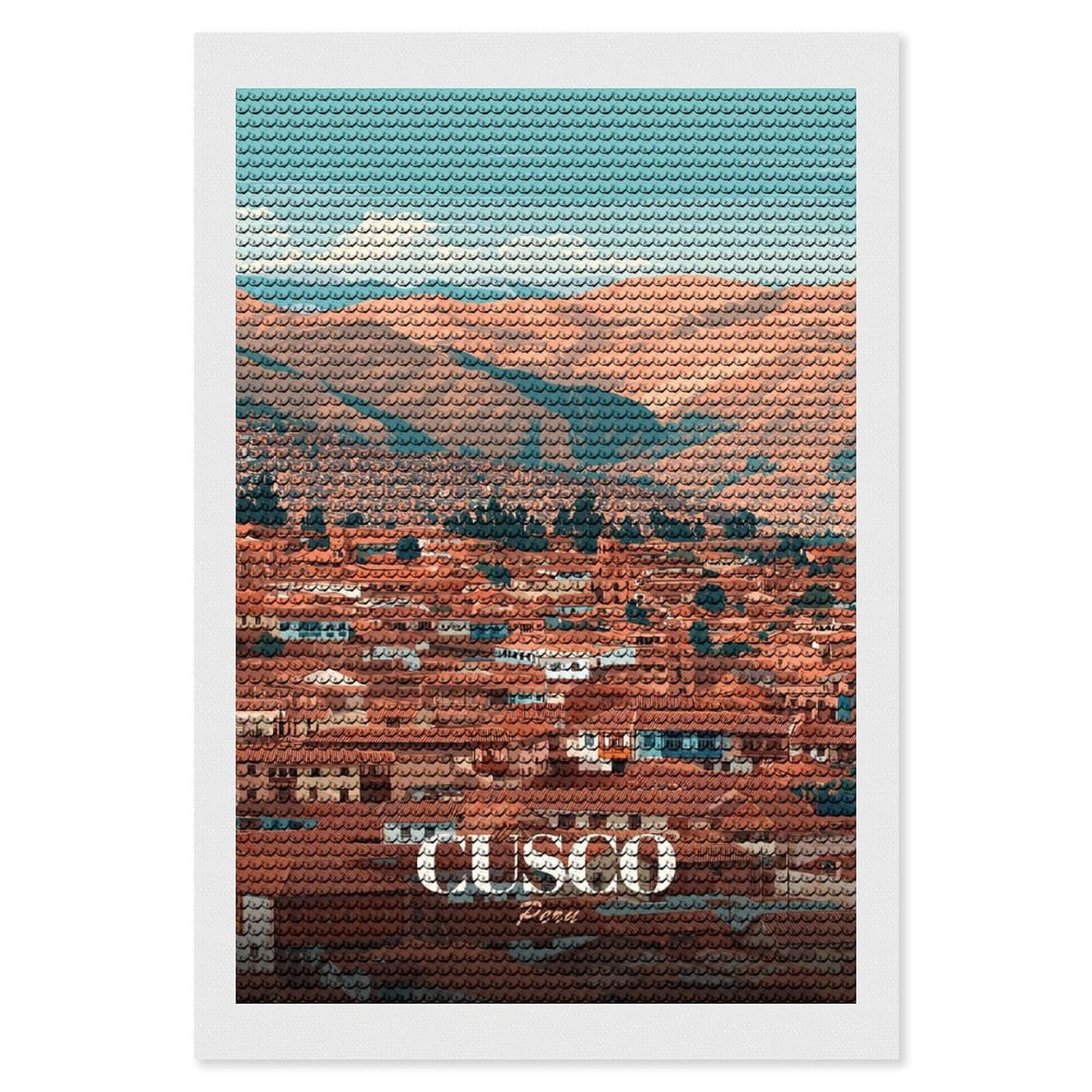 Junmoney Cusco Peru Cityscape Diamond Painting Canvas Set 8"x12", for Adults, Bedroom Decor, Good for Quiet Evenings, Festive Craft Gift