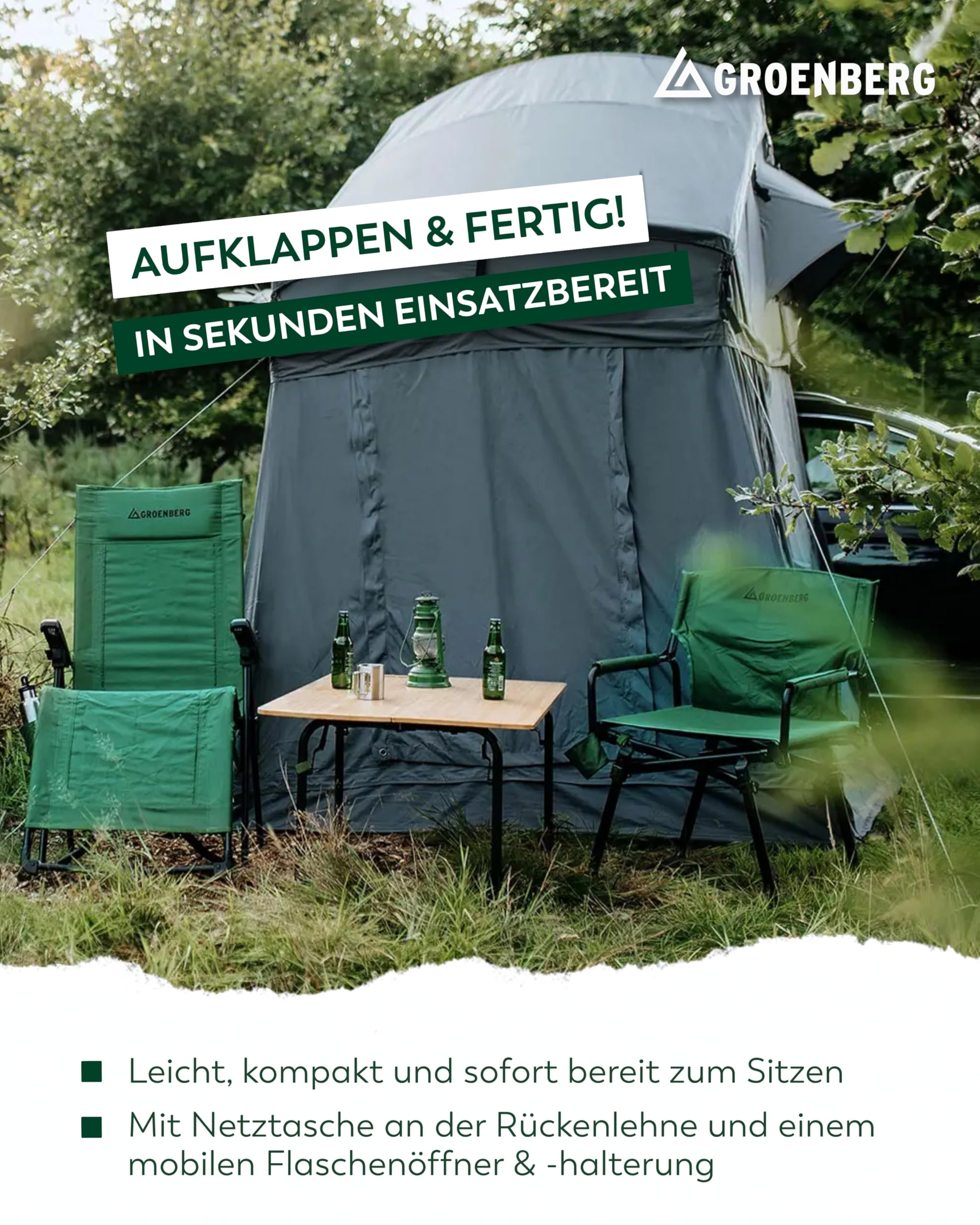 Lagom Regiestuhl I klappbarer Campingstuhl mit Armlehnen & Bambusrahmen I leicht, kompakt & belastbar bis 150 kg I ideal für Camping, Garten & Reisen