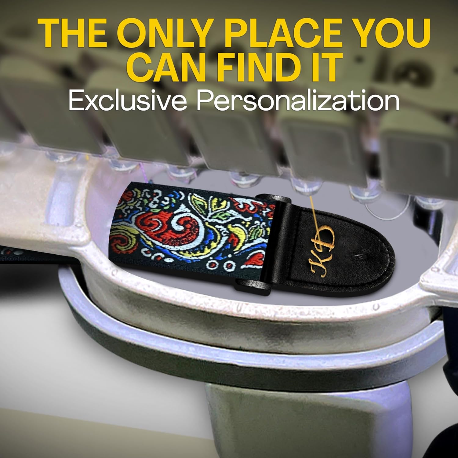 Art Tribute Personalized Guitar Strap - Add Name or Initials For Acoustic, Electric & Bass Guitars