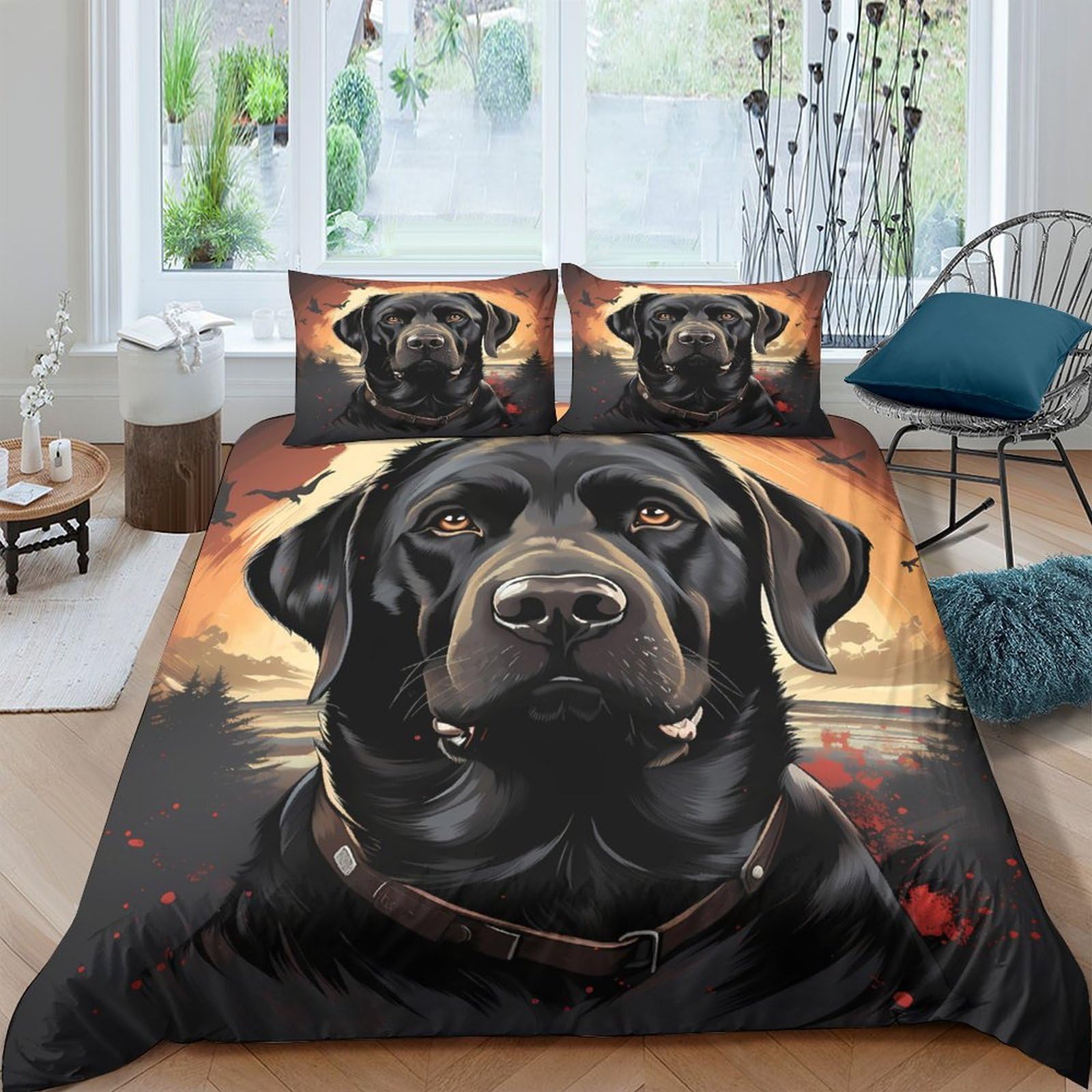 Ctjqhvkz Style-6 3D Printed Black Labrador Fitted Sheet Microfiber Soft Dog Art Mattress Cover Bedroom Home Decor Single（135X200cm）