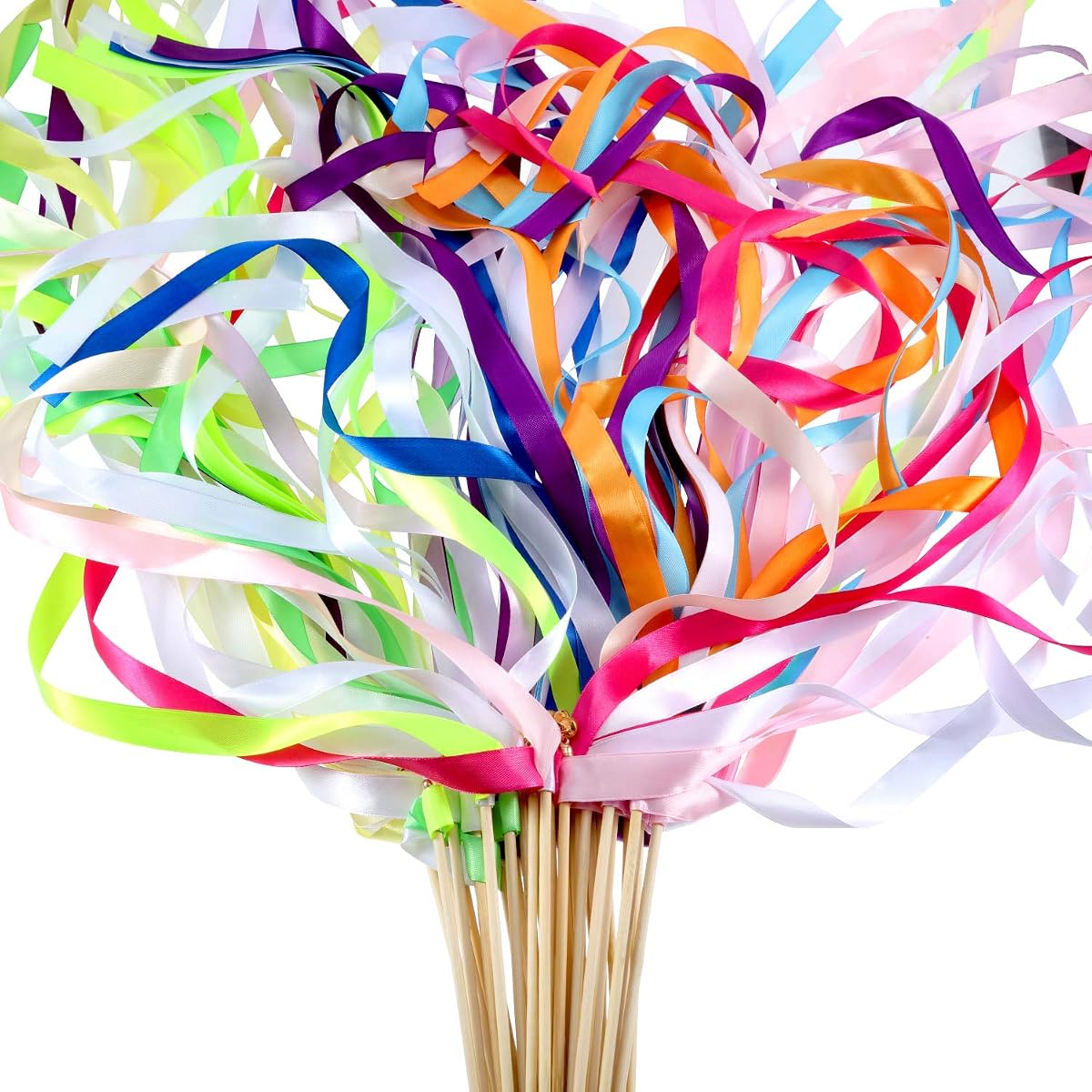 Boao 40 Pieces Mixed Color Ribbon Sticks with Bell, Ribbon Sticks for Stick Party, Streamers for Wedding Birthday Party Celebration Favors(Multicolor)