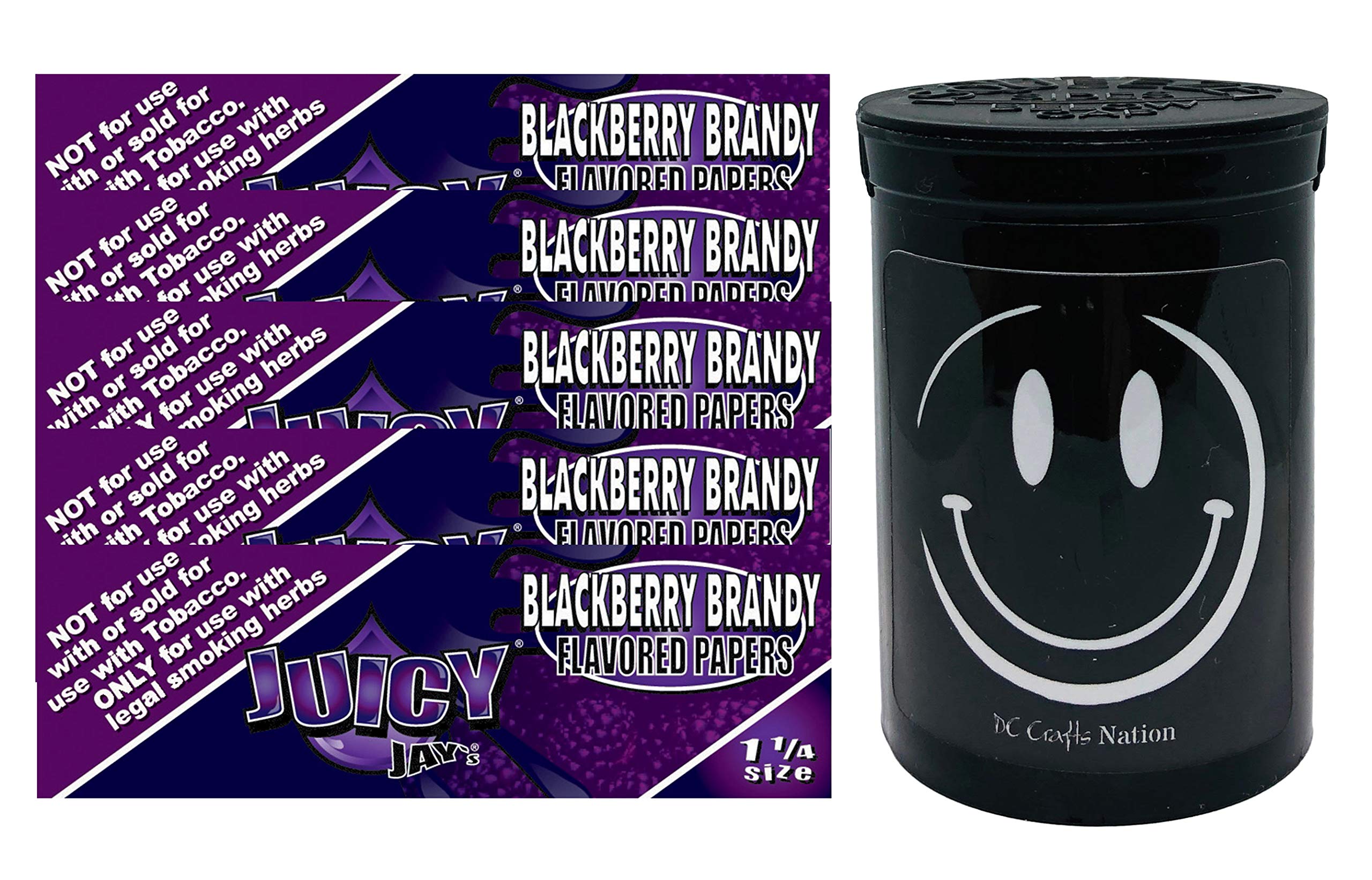 Child Resistant Fresh Kettle with Juicy Jay's BlackBerry Brandy 1.25 Flavored Rolling Papers 5 Count - Happy Face