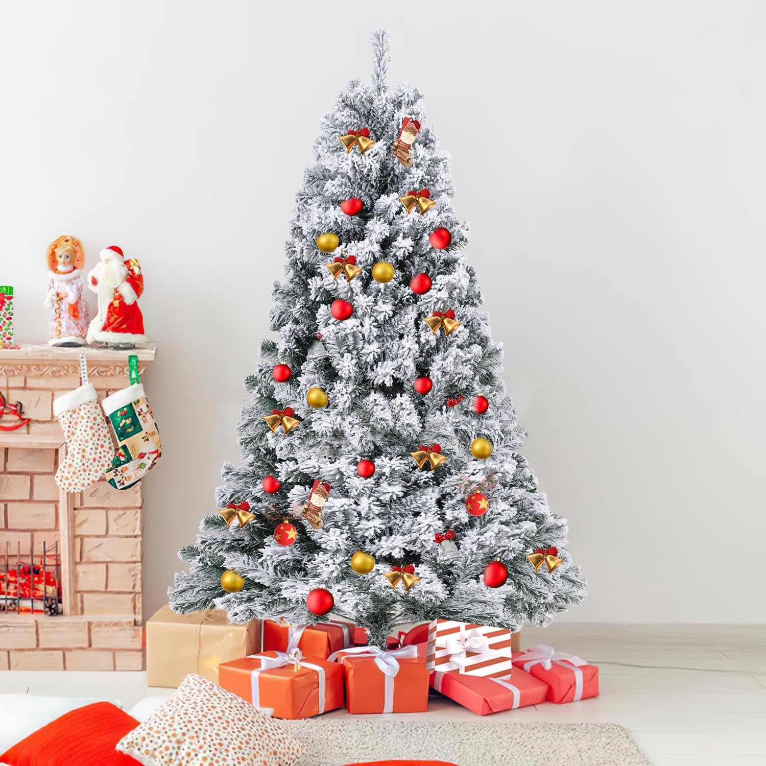 Jopassy Albero di Natale artificiale con neve, 150 cm, albero di Natale artificiale, 550 punte, montaggio rapido, sistema di schermatura pieghevole, resistente al fuoco, con supporto per albero di