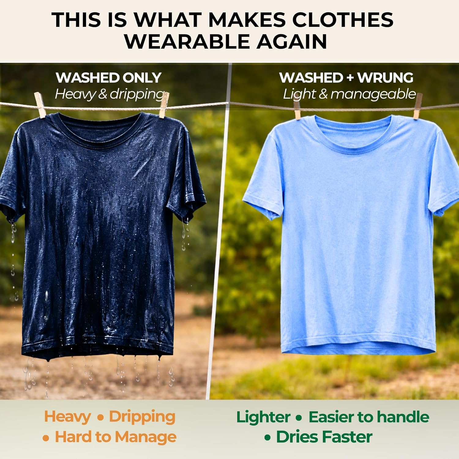 Ultra-Light Clothes Wringer – Manual Water Remover for Hand Washed Clothes, Speeds Up Air Drying for Camping, Caravan & Off-Grid Travel