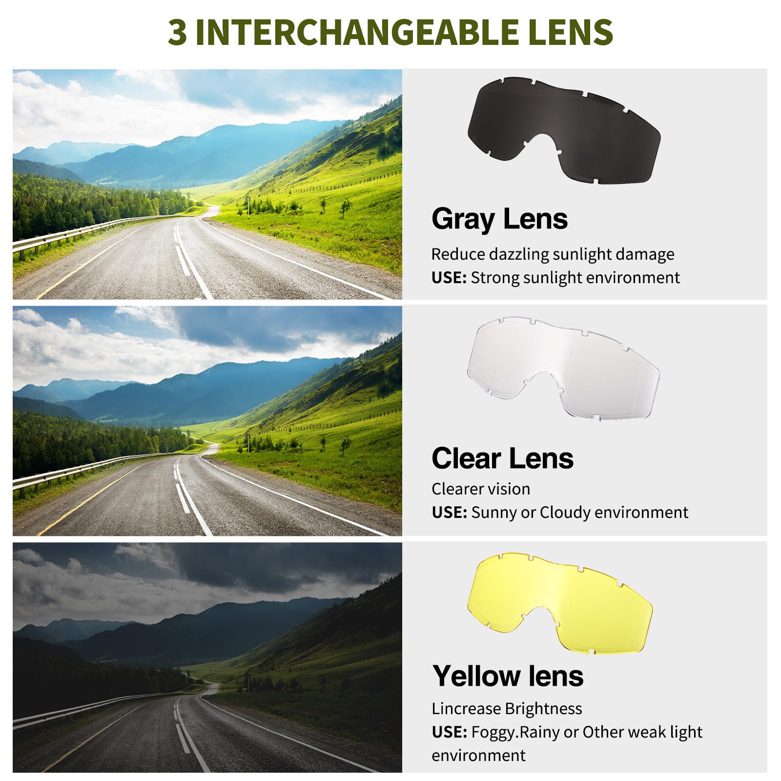Gafas tácticas para airsoft paintball protección antivaho 3 lentes intercambiables UV