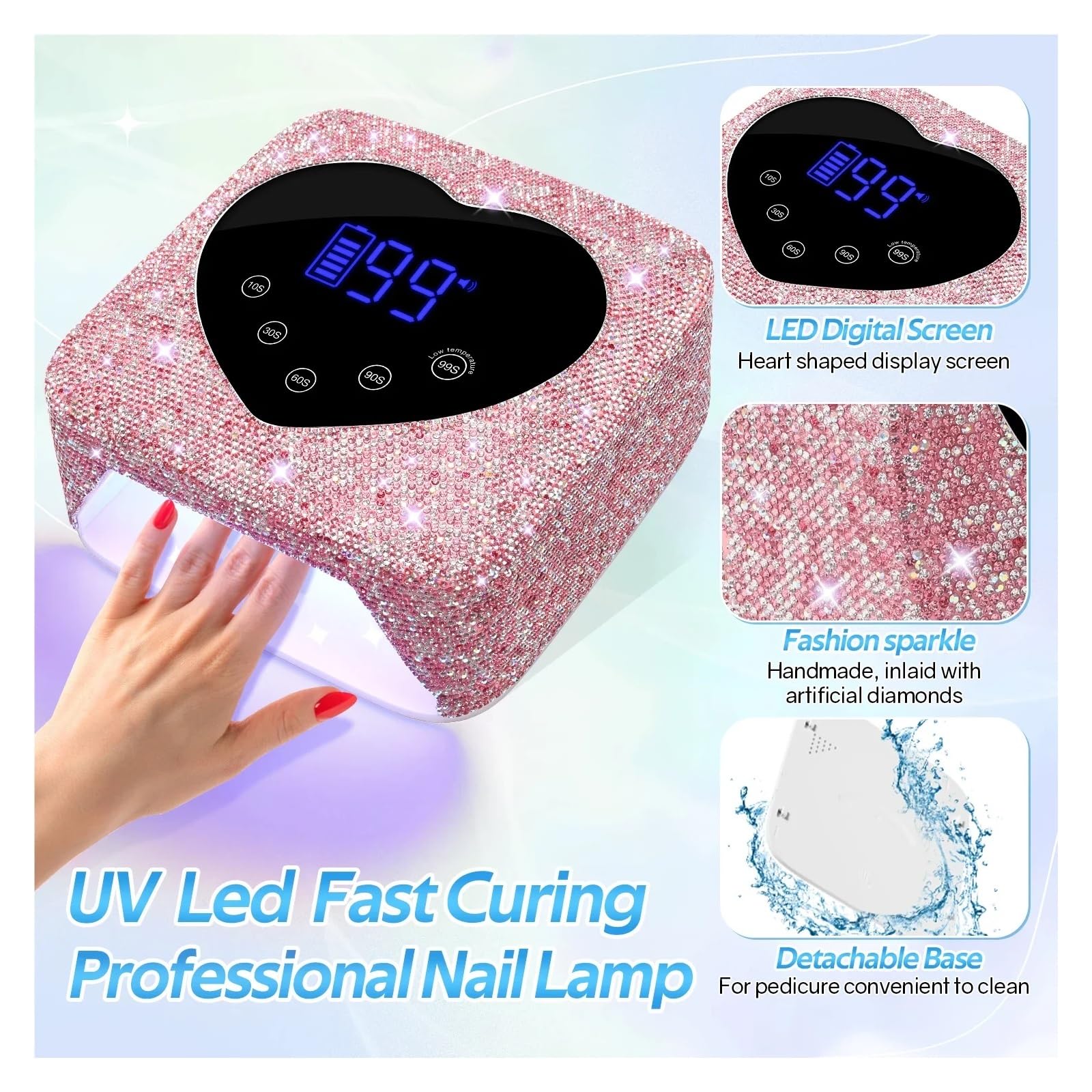 72W Cordless UV Nail Lamp Rechargeable 30 LEDs Dryer with 5 Timer Cabin Manicure Light for Nails Art Tools(6)