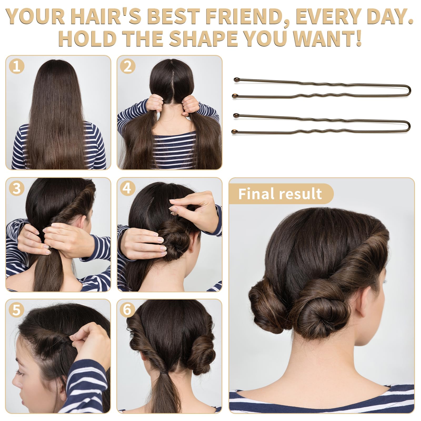Mia Klein U-förmige Haarnadeln, 6,1 cm, 250 Stück, professionelle Haarstylingnadeln für Frauen, Mädchen und Friseursalons, inklusive transparenter Aufbewahrungsbox für Hochsteckfrisuren und Dutthaare
