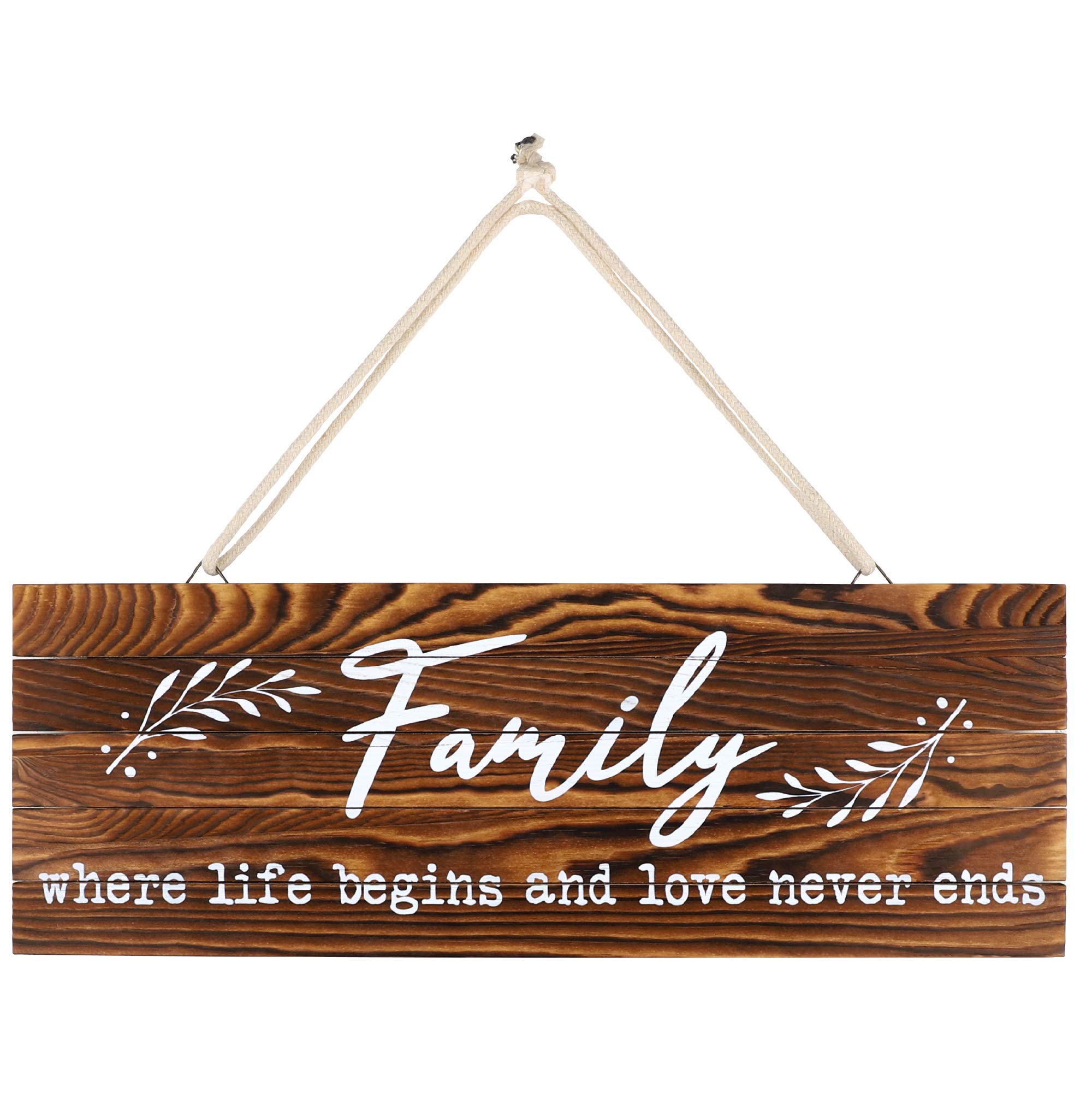 Home Wall Art, Rustic Decorative Wood Sign, Inspirational Message Prints on Real Pallet Wood, 2 Rings On The Back For Easy Hanging, 2 Types Of Ropes Provided. Family, 6” x17"
