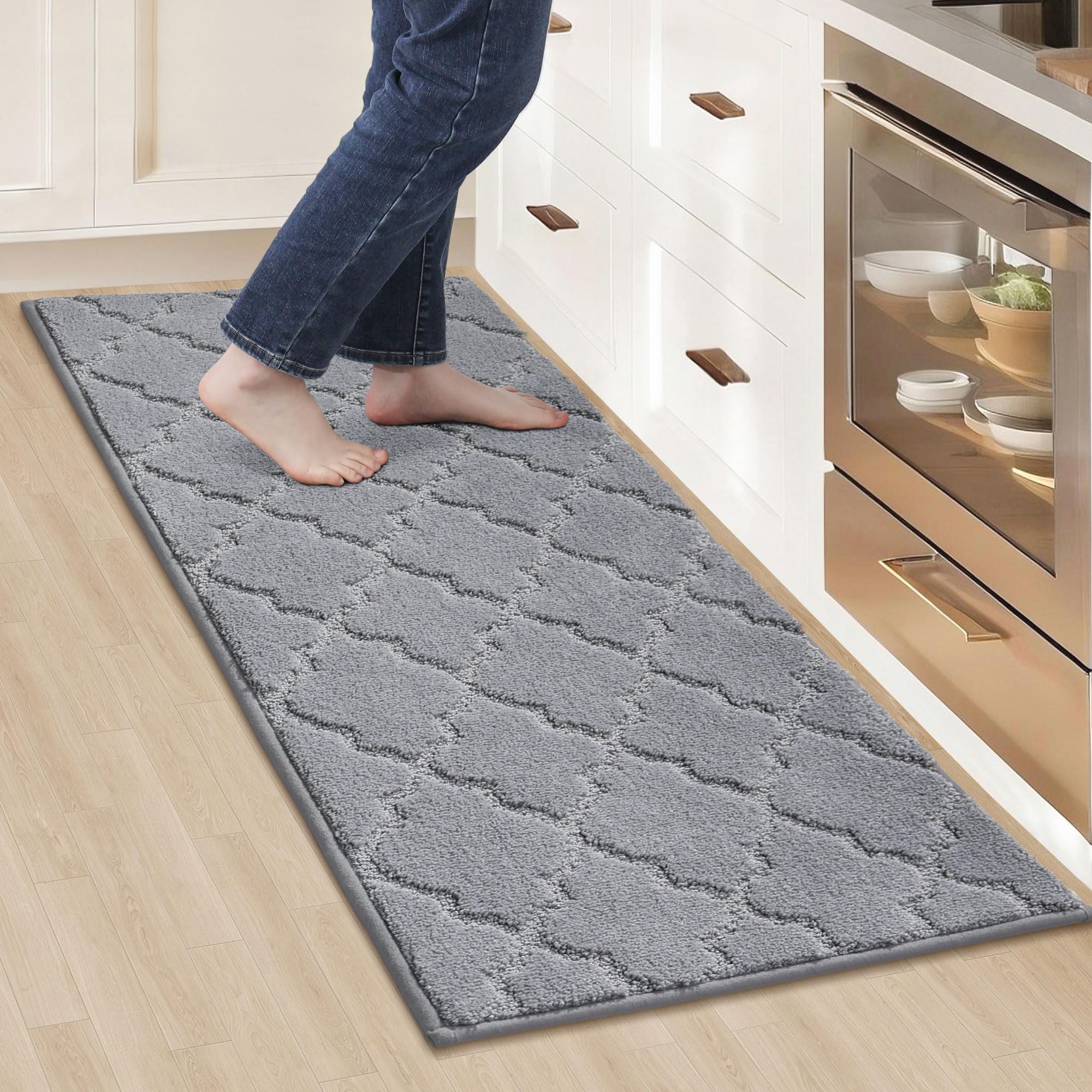 COSY HOMEER Kitchen Rugs 20"x48" Non-Slip Absorbent Soft Kitchen Runner Rug Polyester Kitchen Mats for Floor Washable Kitchens Standing Floor Mat for