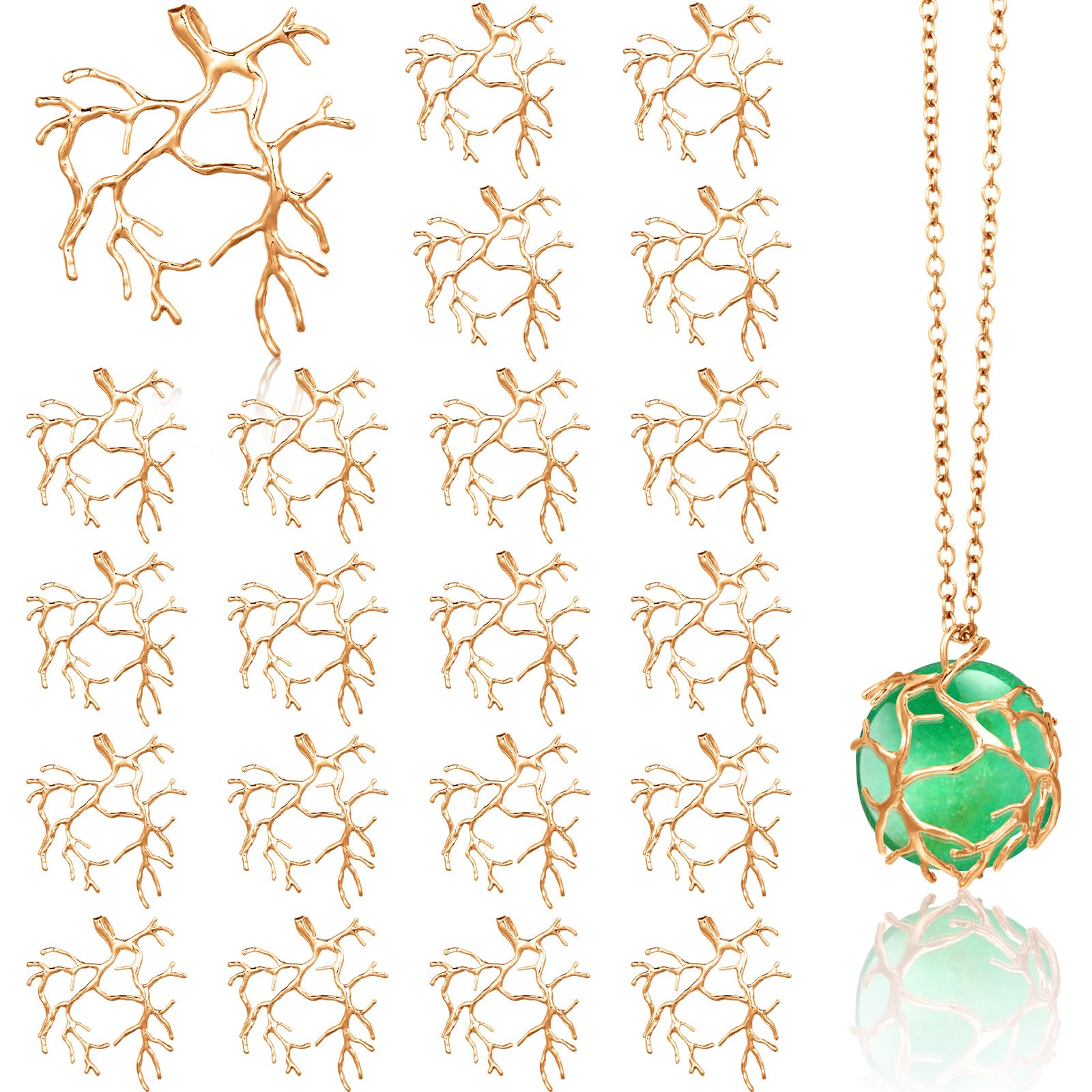 Hicarer 20 Pcs Pendant Trays for Jewelry Making Branch Shape Metal Claw Cage Pendant Frames Backing Necklace Open Bezels for DIY Necklace Jewelry Craft(Gold)