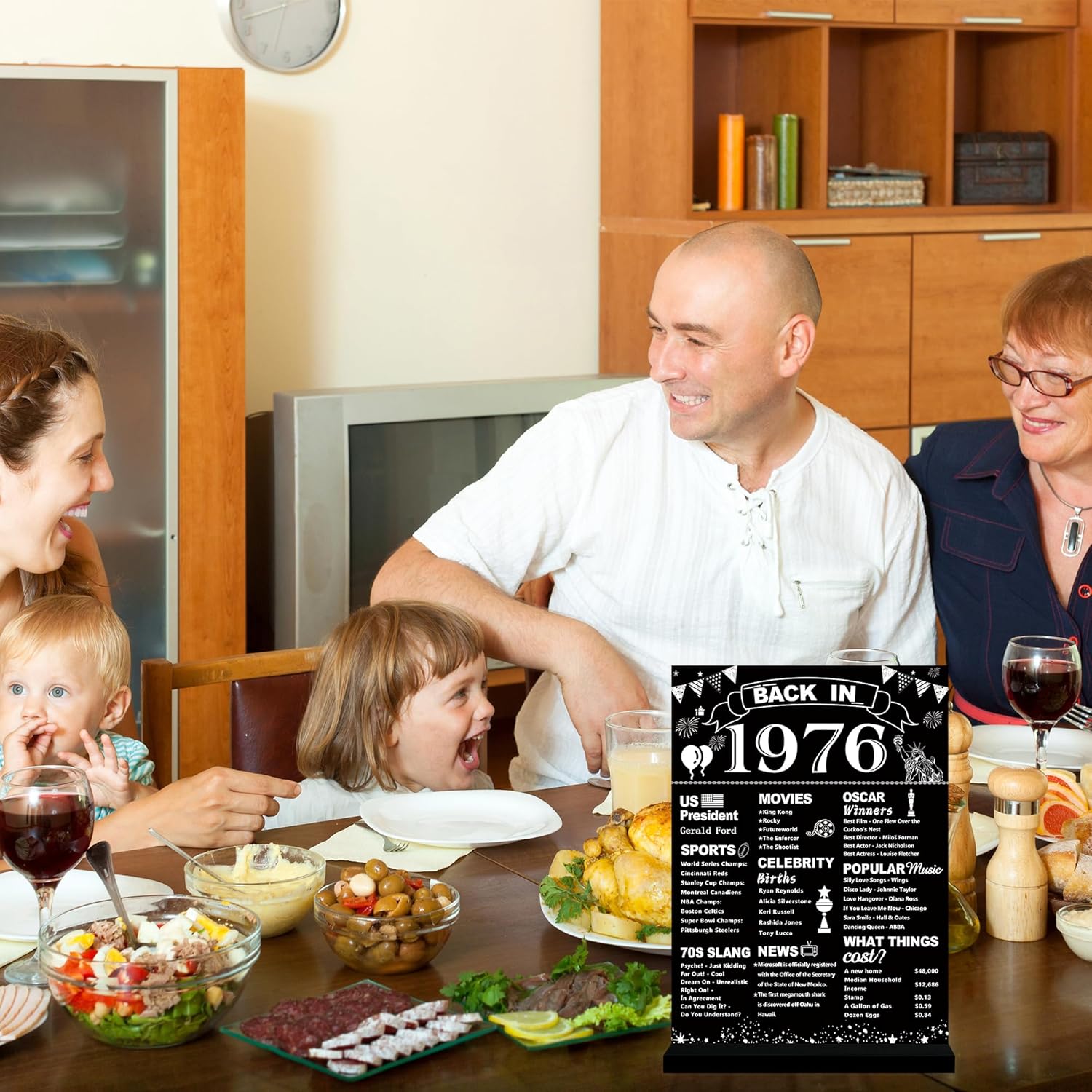 DARUNAXY 50th Birthday Party Decorations, Black Back in 1976 Poster Acrylic Sign with Stand 50 Year Old Party Supplies for Men& Women Vintage 1976 Table Decor 50th Anniversary Class Reunion Gifts - Image 7