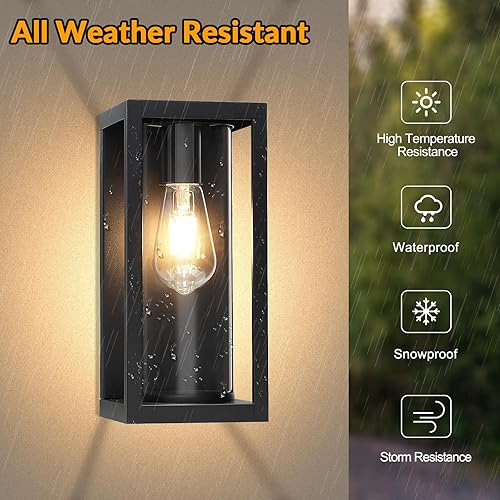 Miniatura 3 de Lámparas de pared para exteriores, luces de porche impermeables, apliques de linterna de pared exterior, 2 paquetes, luces exteriores negras mate
