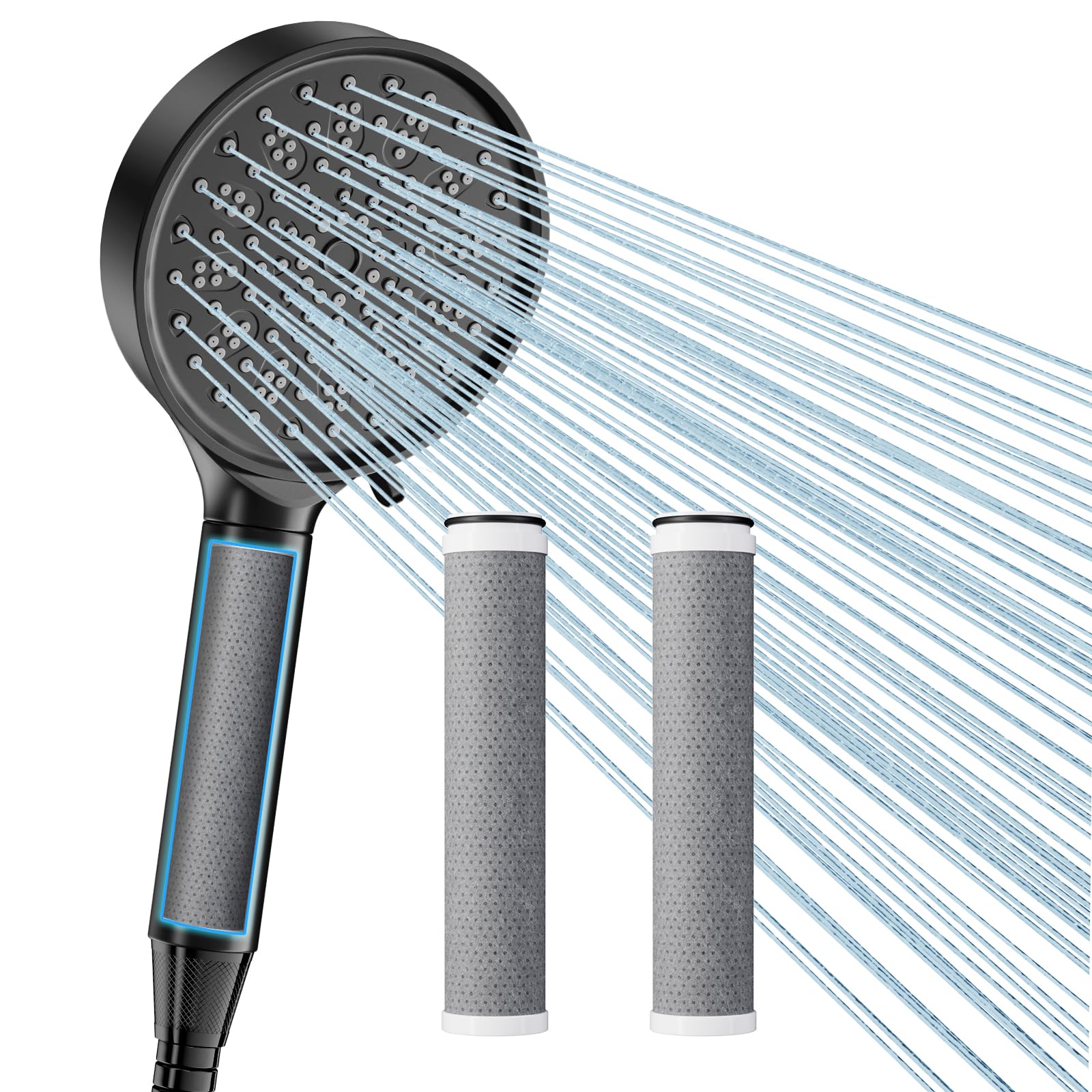 Cobbe Duschkopf mit Filter, Hochdruck Handbrause mit Schlauch, 6 Strahlarten Duschbrause Wassersparend mit 3 Carbon Duschfilter, Sparduschkopf für Hartes Wasser,99% des Chlors entfernen, Schwarz