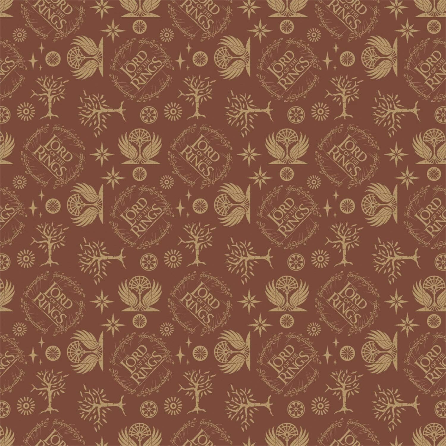 Lord of The Rings Collection Logos Brown/Tan Premium Quality 100% Cotton Fabric by 1/2 of a Yard.