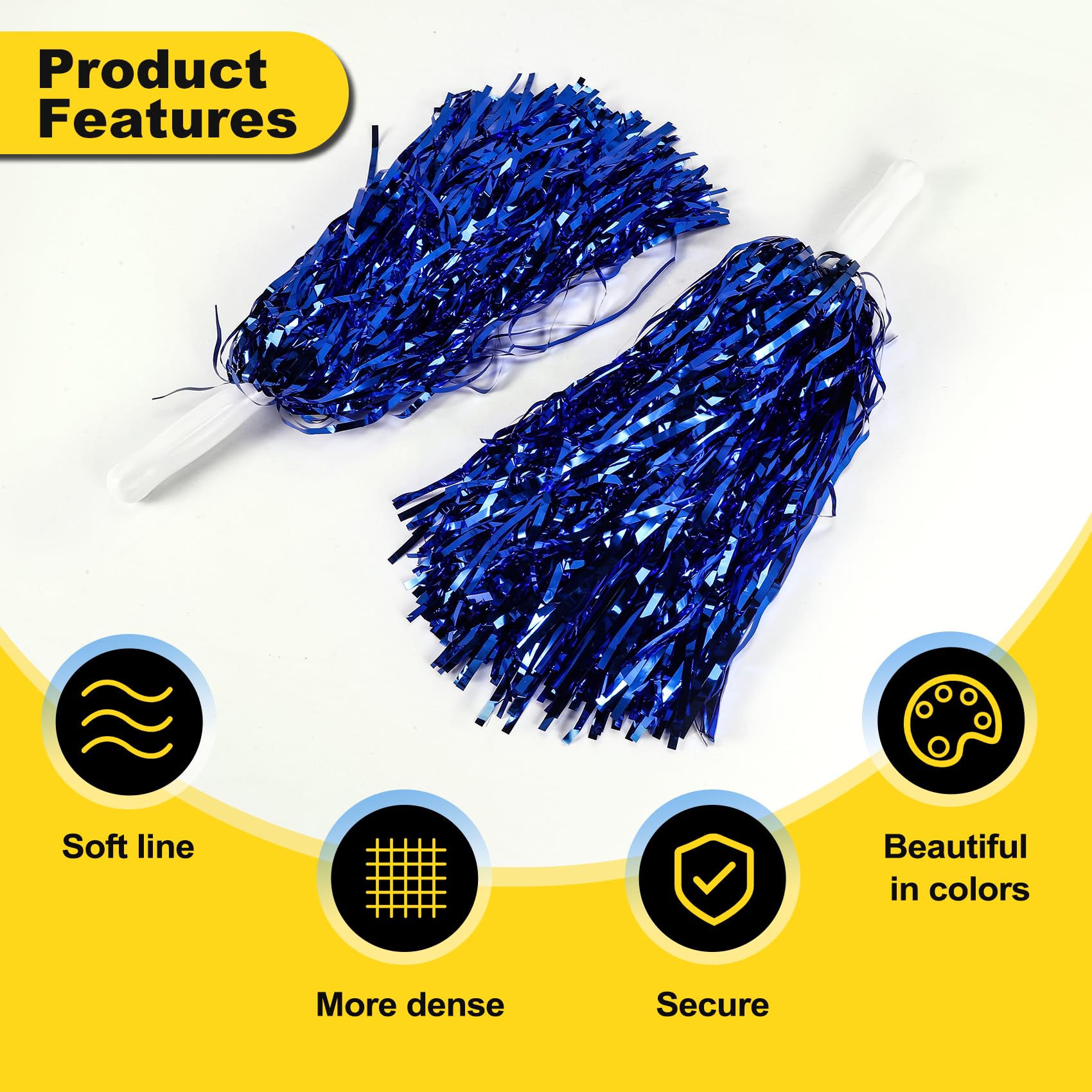 BGFAVCV 24Pcs Cheerleading Pom Poms Metallic Foil Cheer Pom Poms with Plastic Handle for Adults Kids Cheerleaders Blue - Image 2