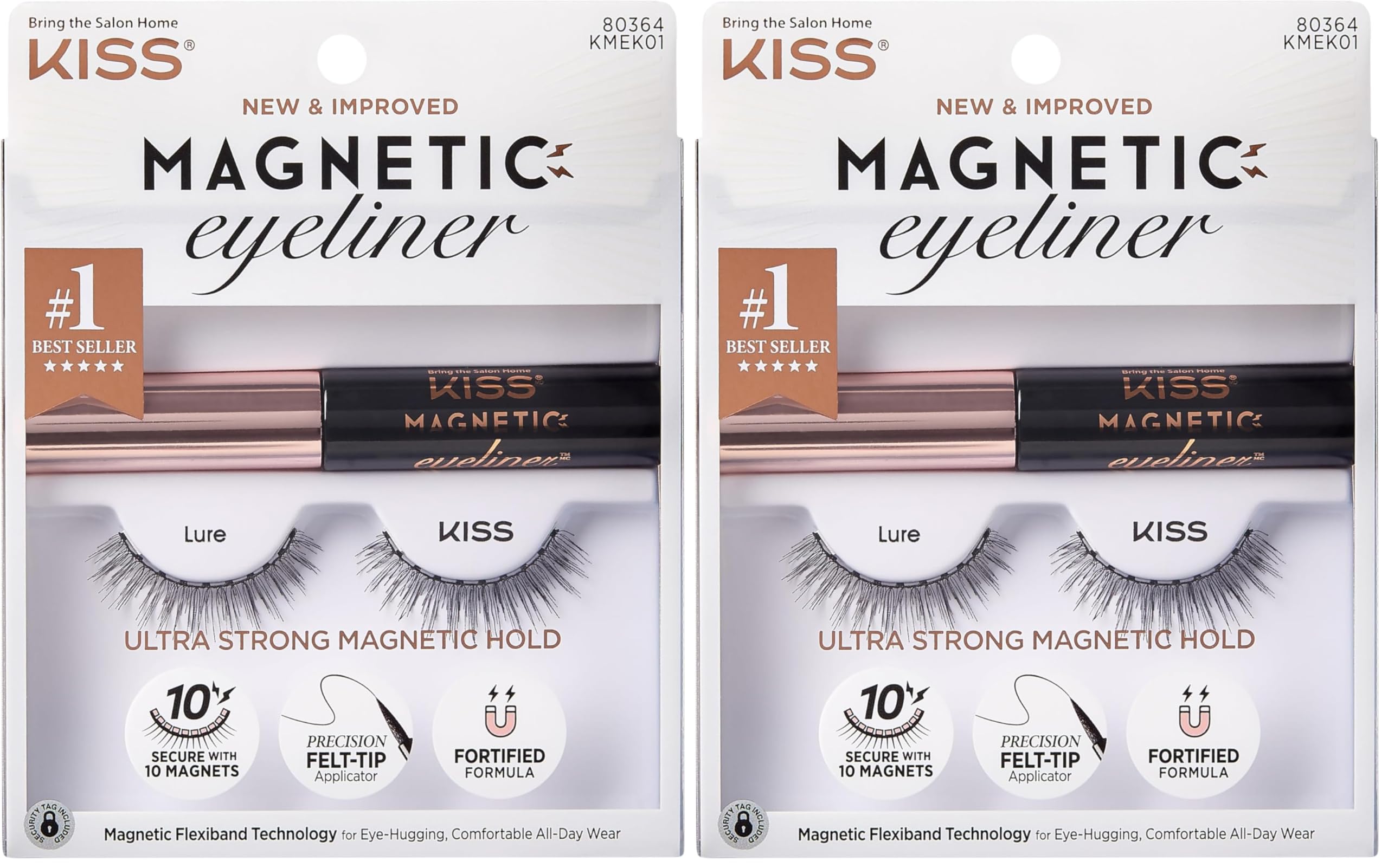 KISS Magnetic Lash Collection Eyeliner & Lash Set 1 Paar magnetische Wimpern und magnetischer Eyeliner, Lure, wiederverwendbare synthetische Wimpern mit 5 doppelt starken Magneten (Packung mit 2)