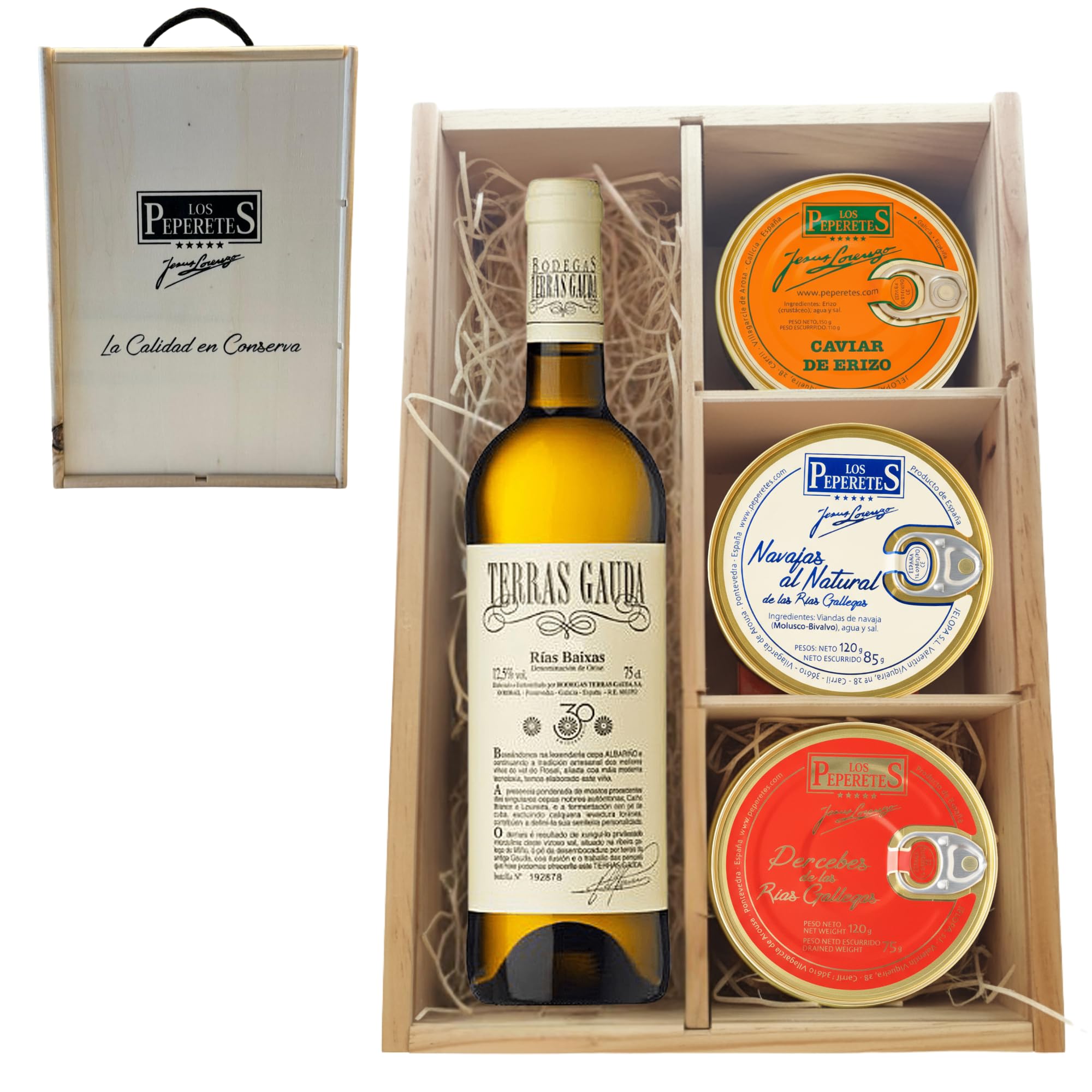 LOS PEPERETES Pack Deluxe Marisco Gallego con Terras Gauda | Caviar de Erizo ×2 · Navajas ×2 · Percebes ×2 | Lote Exclusivo Gourmet