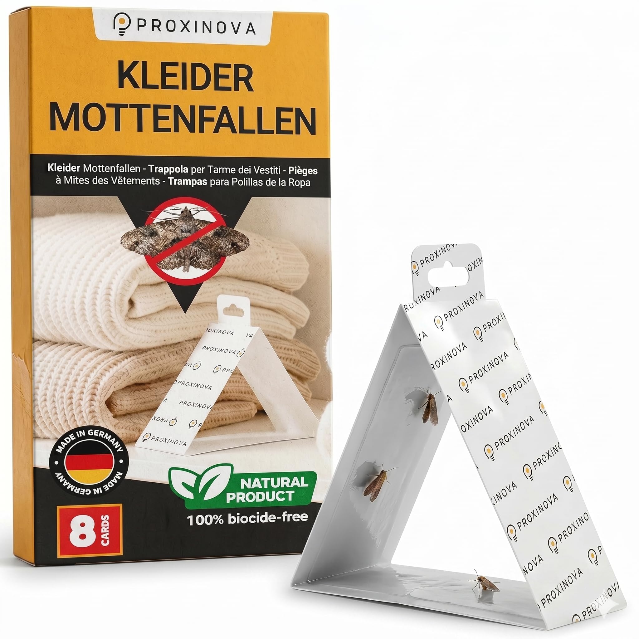 Proxinova Mottenfalle Kleidermotten Für Monitoring - 8 Mottenpapier Geruchlos Motten Klebefallen Zur Früherkennung Motten Bekämpfen In Schrank Und Textilien Biocidefrei Bis 3 Monate - Made In Germany