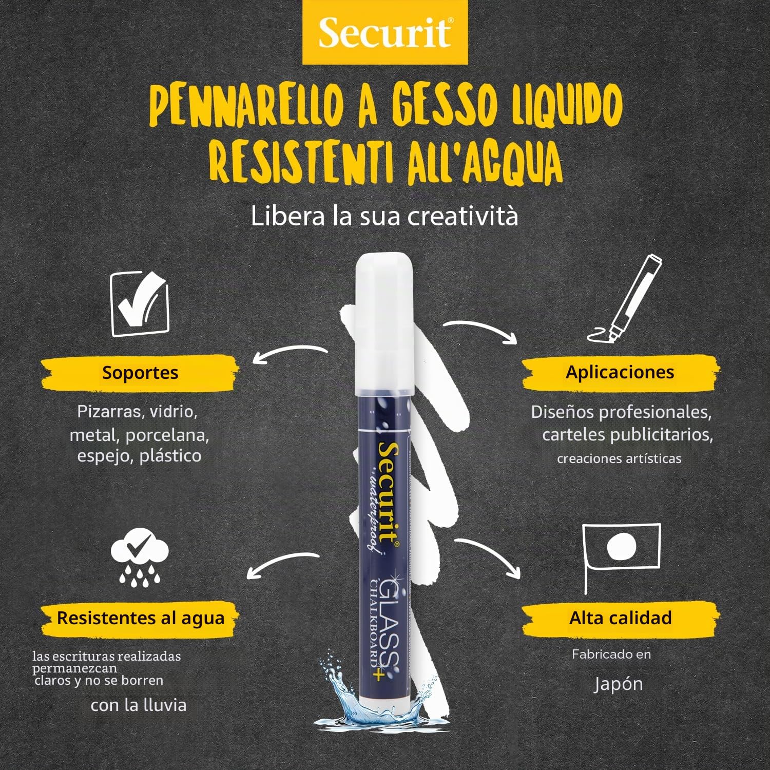 SECURIT - Rotulador de Tiza Líquida Impermeable - Para Superficies No Porosas (Pizarra, Vidrio, Metal, Espejo, etc.) - Punta Fina 2-6 mm - Blanco