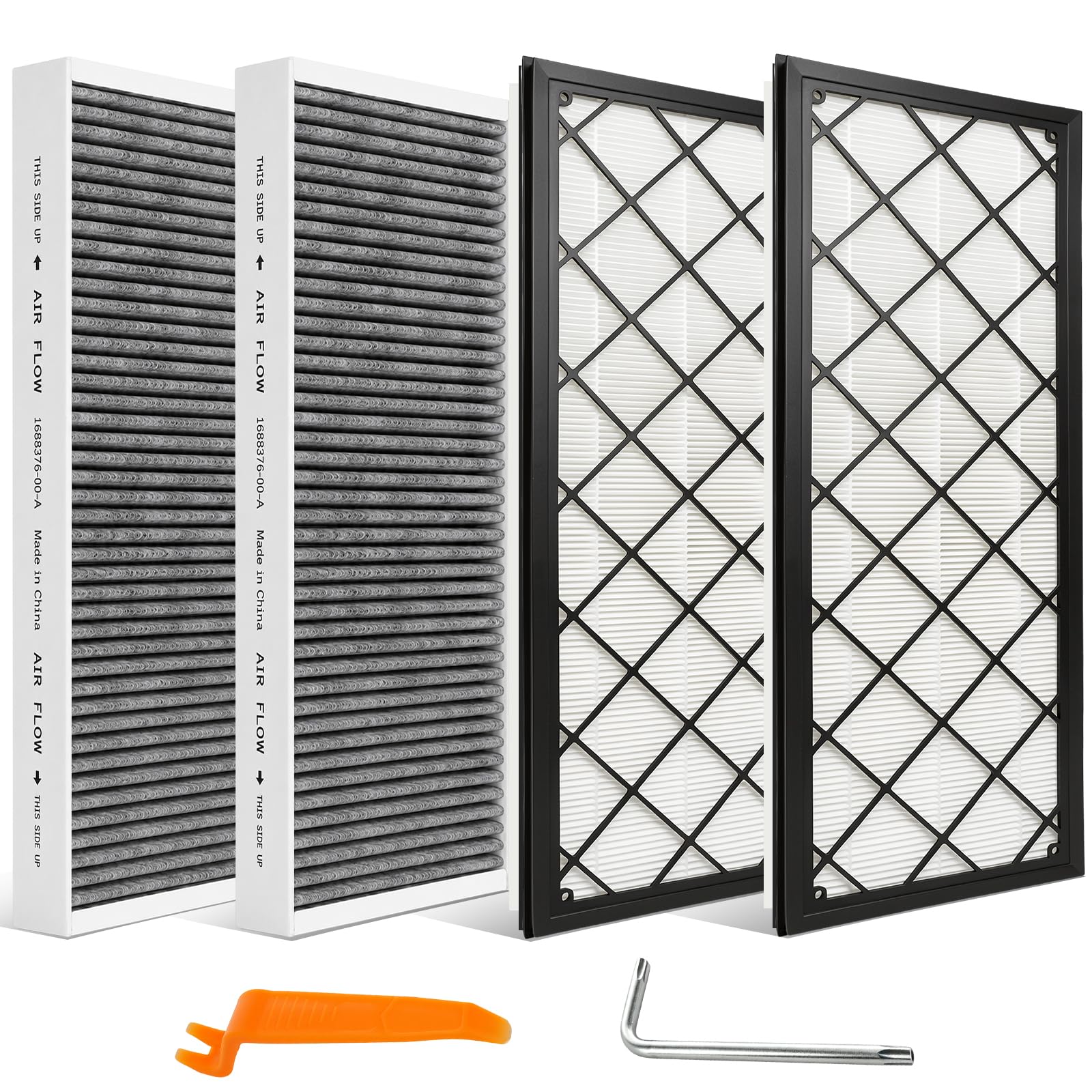 HEPA Activated Carbon Filter Compatible with Tesla Model Y 2020-2026 and Juniper, Air Filter Set for Air Conditioning and Front Air Intake, Cabin Filter Replacement Filter (Pack of 4)