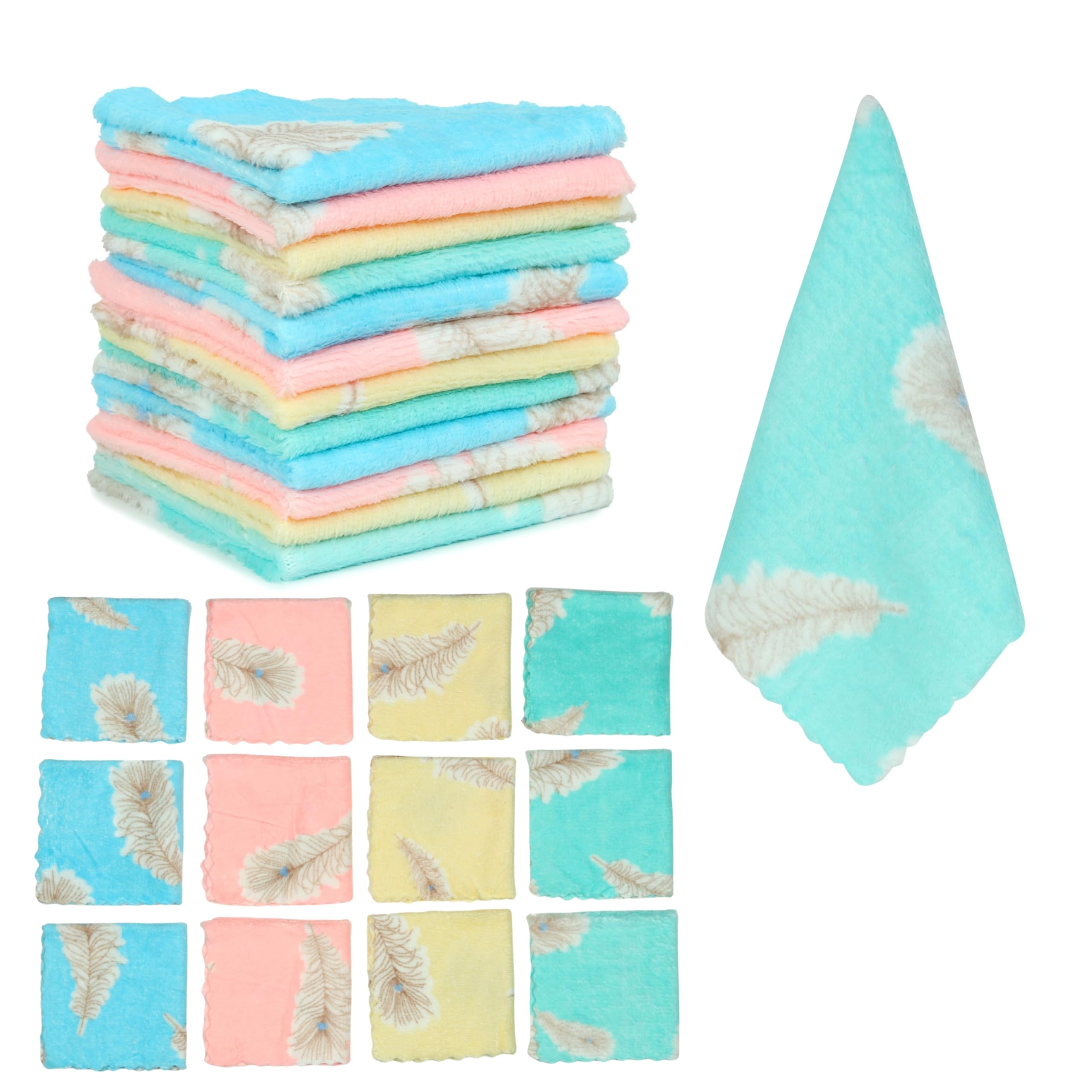 Microfiber Handkerchief for Women & Kids | Combo Pack of 12 | Soft & Absorbent Handkerchiefs | 25 x 25 cm Reusable Face Towels | Multi-Colour Feather Print Hankies for Daily Use-image-34