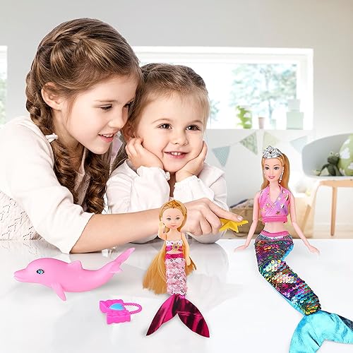 Miniatura 9 de Juego de muñeca de sirena, cambio de color, escala de cola de sirena, muñeca de princesa de moda de 12 pulgadas con delfín de sirena de 5 pulgadas y