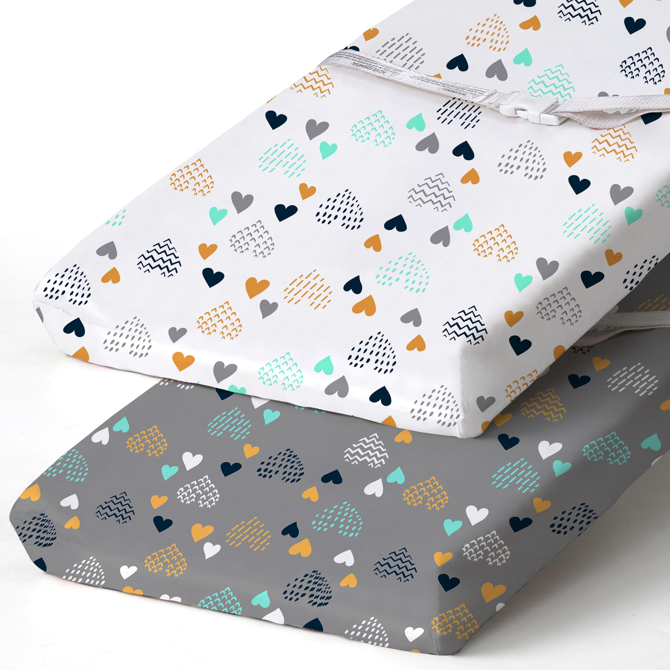 BROLEX Changing Pad Covers for Baby: Boy Girls Ultra Stretchy Soft 2 Pack, Heart Pattern