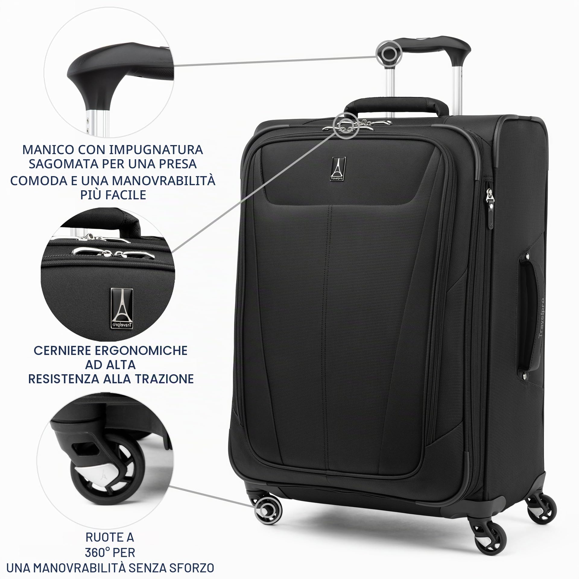 Travelpro Maxlite 5 - Valigia espandibile da 63,5 cm, Nero, Checked-Medium 25-Inch, Maxlite 5 Softside - Trolley espandibile con ruote girevoli