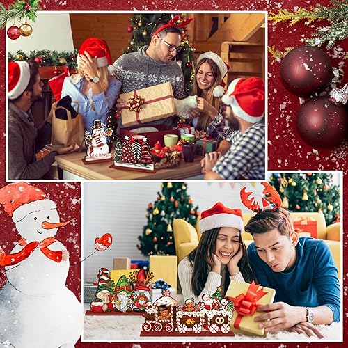 Miniatura 5 de Realspring 6 piezas de decoración de mesa de Navidad, centros de mesa de madera, decoración de Feliz Navidad, gnomo de pan de jengibre, árbol de