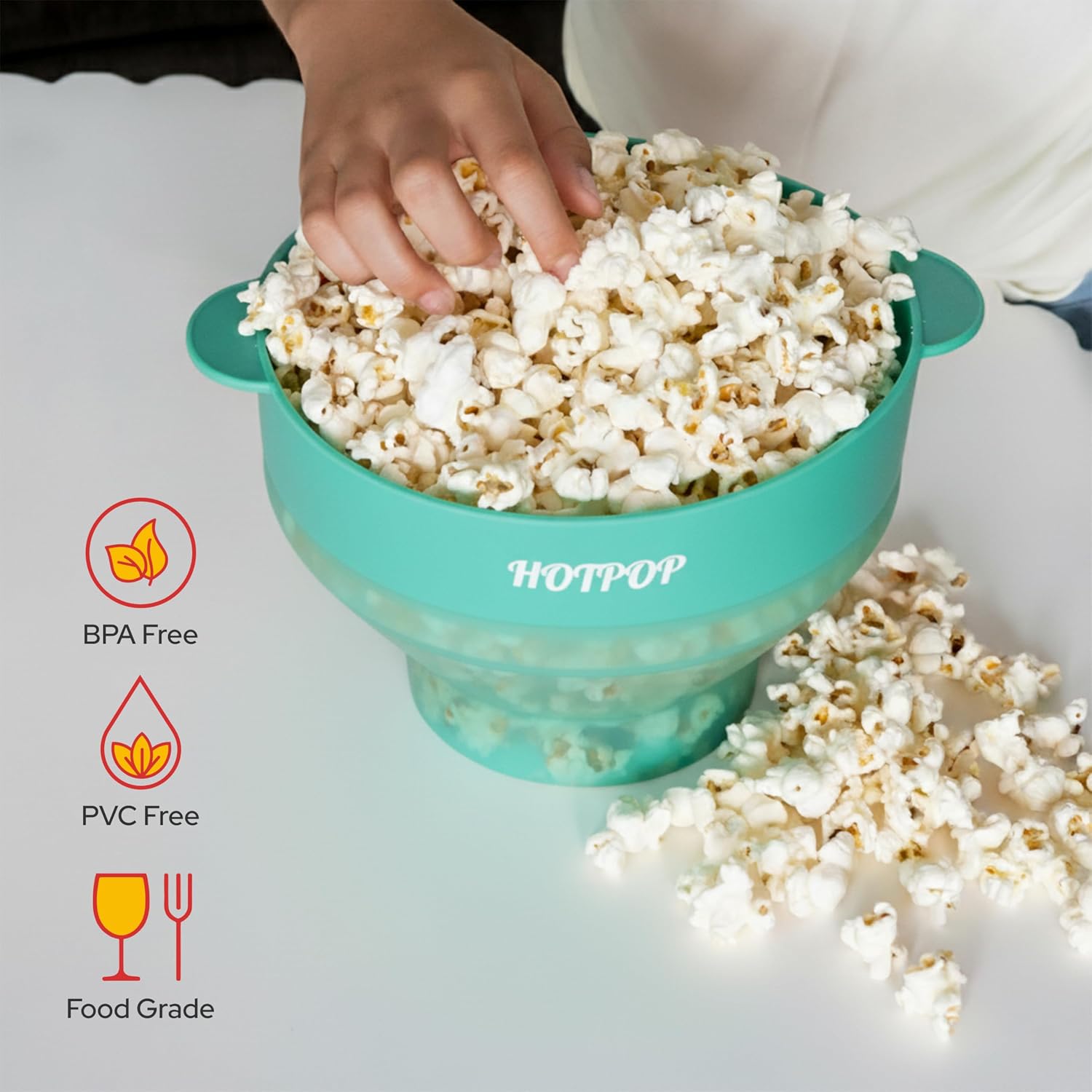 The Original Hotpop Microwave Popcorn Popper, Silicone Popcorn Maker, Collapsible Bowl BPA-Free and Dishwasher Safe- 20 Colors Available (Transparent Aqua) image 5