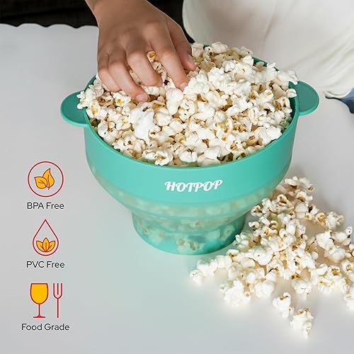 Miniatura 82 de El Hotpop Original - Palomitero para microondas, Popcorn, contenedor de silicona para hacer de palomitas de maíz, cuenco plegable sin BPA y apto