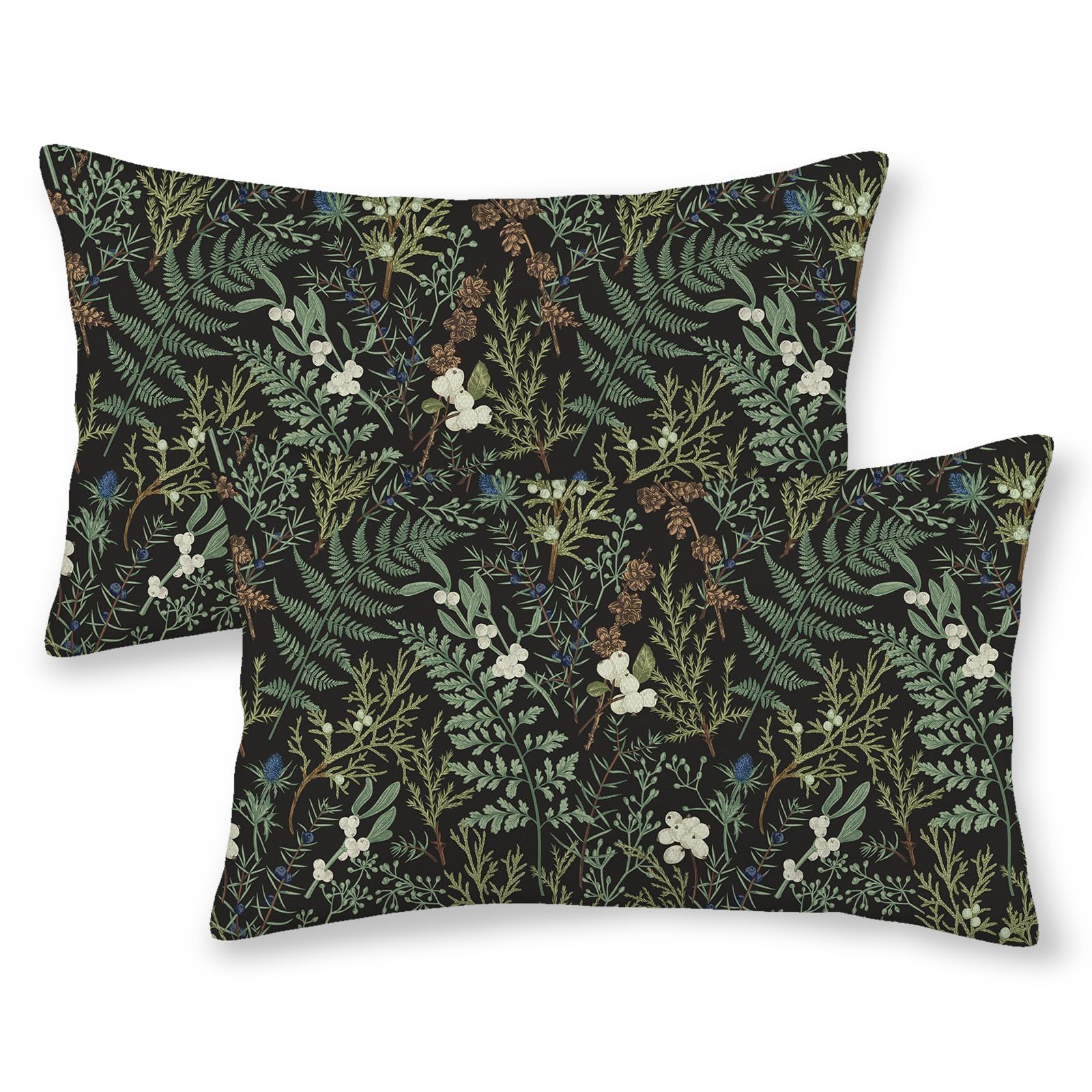 JEFERSO Spring Pillow Covers 12x20 Set of 2, Black Sage Green Flower Decor Farmhouse Throw Pillows Spring Vintage Plant Print Floral Decorations Lumbar Pillowcase Linen Outdoor Cushion Case for Couch — image 1
