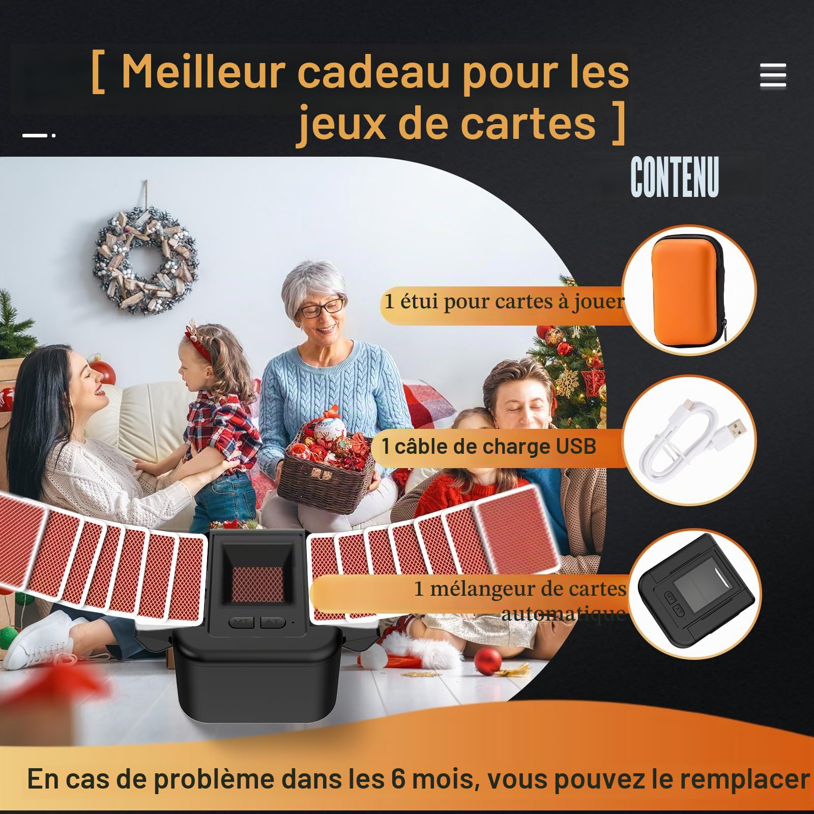 Mélangeur de Cartes Automatique Électronique, 2000mAh USB Rechargeable mélangeur de carte pour UNO Poker Skyjo Blackjack Texas Hold'em, Portable Mélange silencieux et rapide +Carte Etui