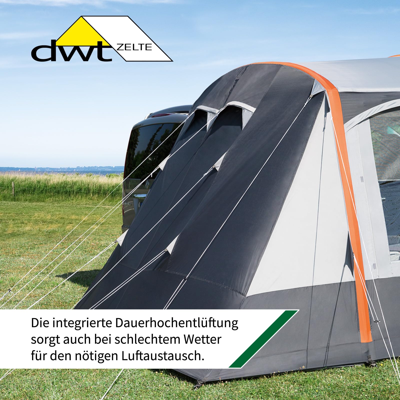 dwt Busvorzelt Pegasus Air 500x300 cm, grau, Texolan 30, aufblasbar, freistehend, Mobilzelt für Busse mit 180-220 cm Höhe