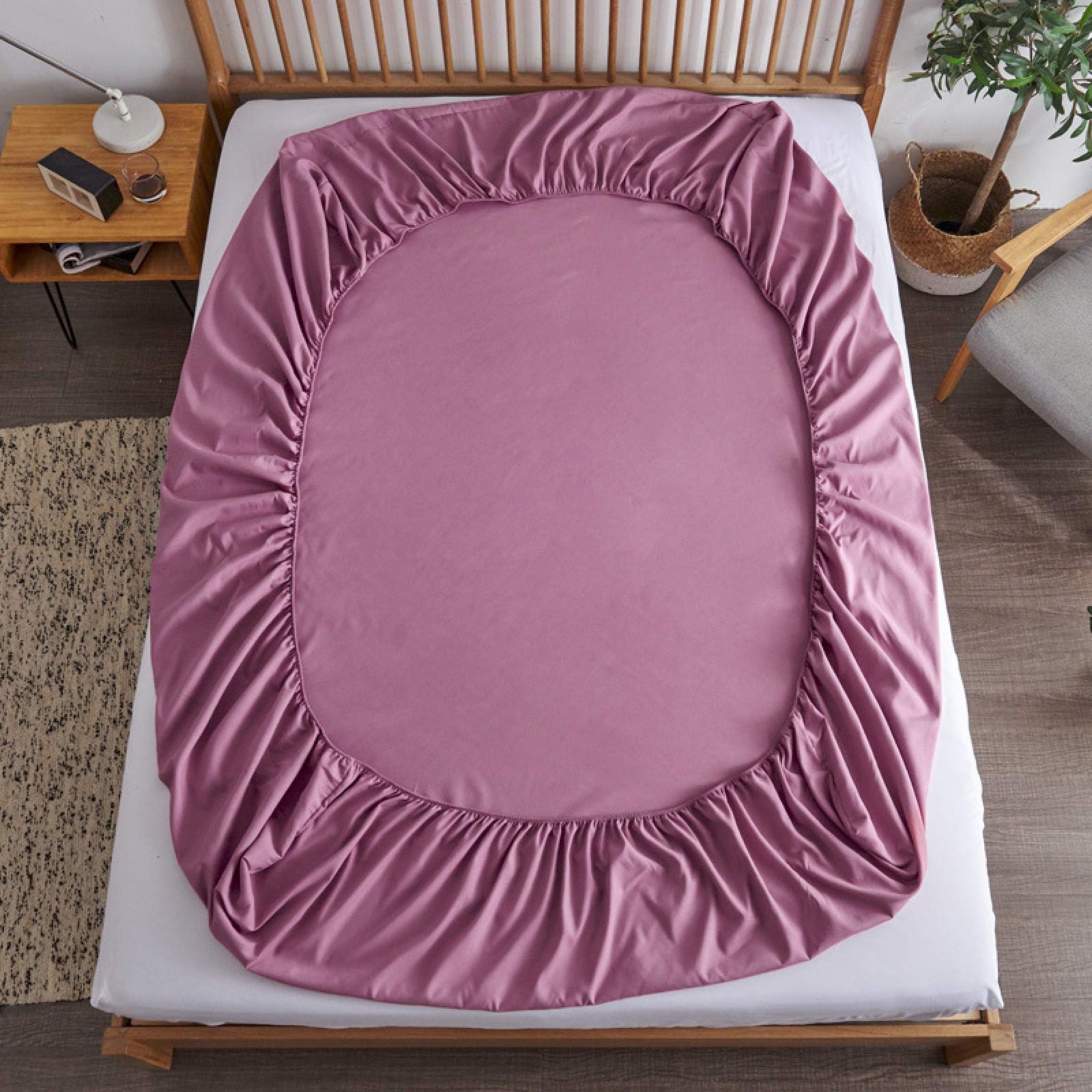 HAIMA100% Organic Cotton Deep Fitted King Size Sheets, Soft Cool & Crisp Cot Bed Sheets, Elasticated Fitted Sheet,pink,120x200+15cm