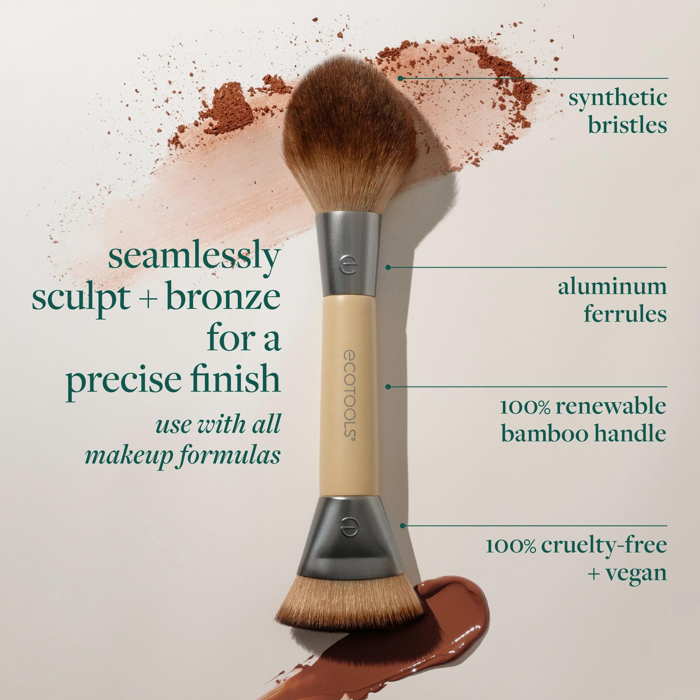 EcoTools Sculpt + Bronze Dual-Ended Makeup Brush, Fluffy Bronzer & Dense Contour Brush for Liquid Cream & Powder - Image 2