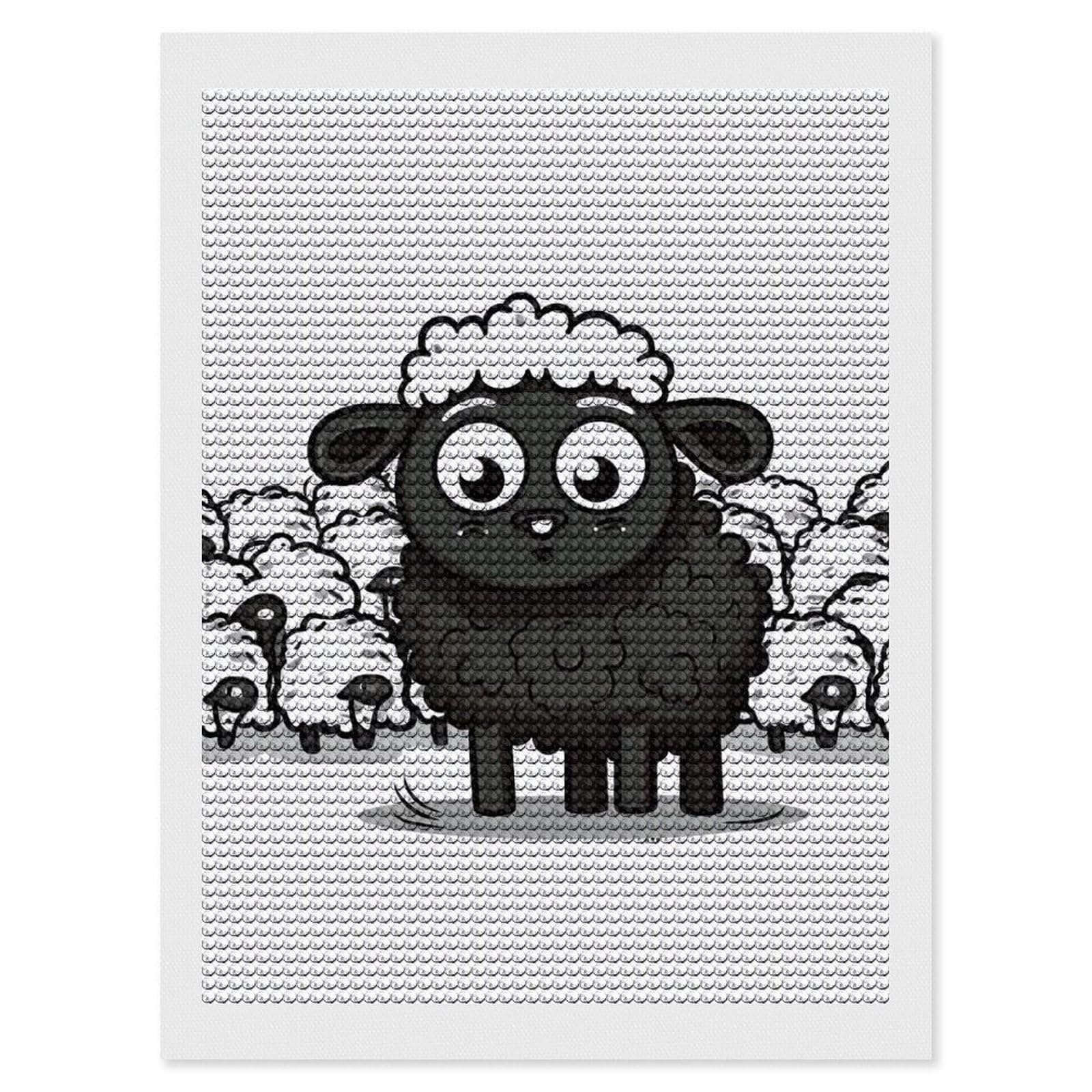 FodPand Diamond Art Kits for Adults, 5D Aurora Diamond Painting Kits for Beginners, Cartoon Black White Sheep DIY Full Drill Dots Gem Art Paint Crafts for Home Wall Decor 12"x16"