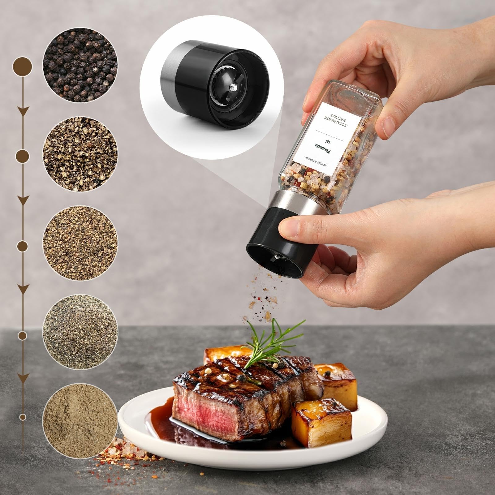FRIBERG Juego de 20 tarros de especias cristal, con tapa de madera, 120 ml, con 2 molinillos de especias para guardar especias, botes de especias, con etiquetas para especias