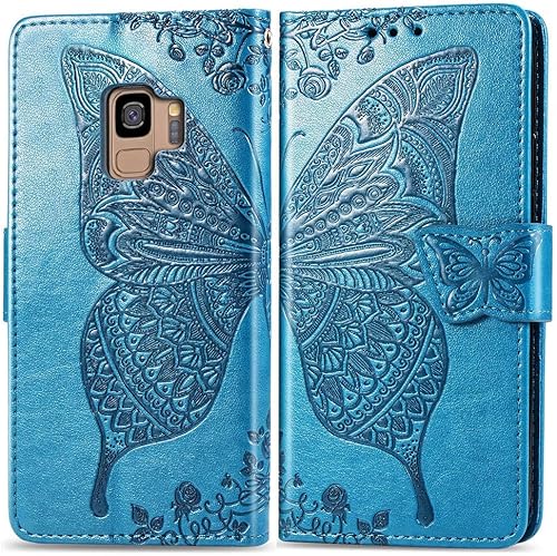 Miniatura 2 de Funda para teléfono Samsung Galaxy S9, funda de piel sintética en relieve de mariposa con tapa para tarjeta, soporte para tarjetas de crédito,