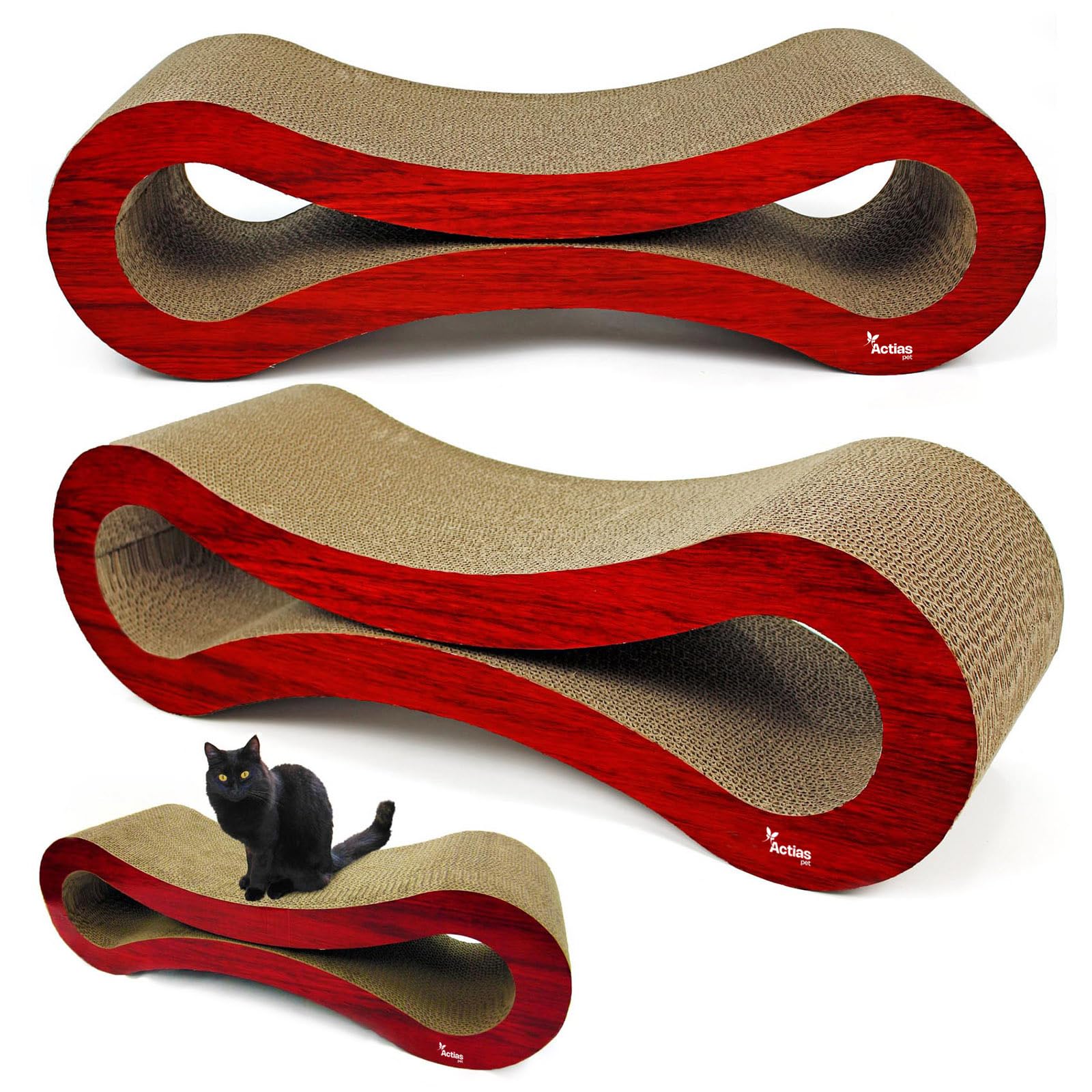 Actiaspet - Large Cardboard Corrugated Sofa Bed Cat Scratcher with Free Catnip (Wood Effect)