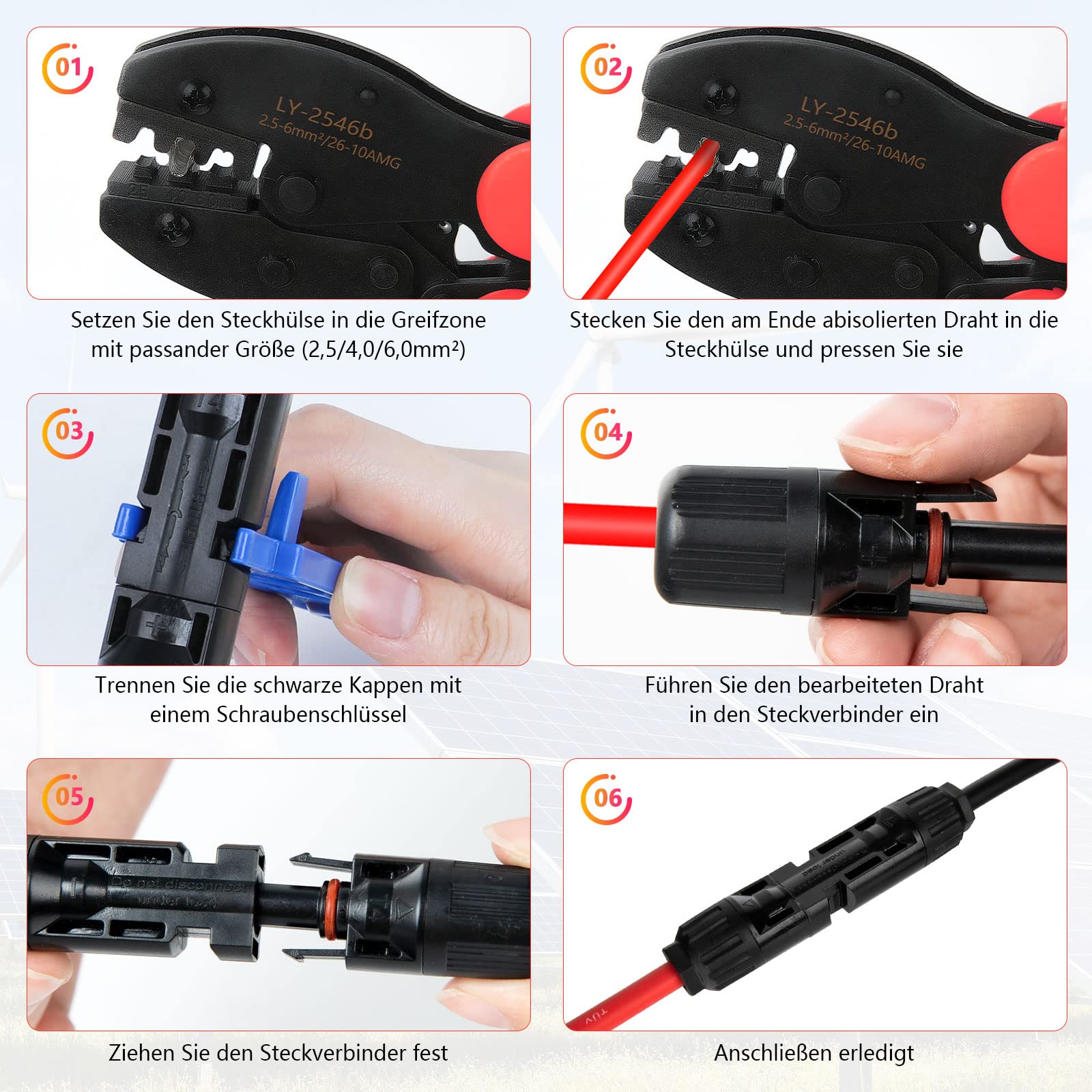 EIEVEY Alicates Engarzadores Solares Kit para Cables PV 2.5/4/6mm²