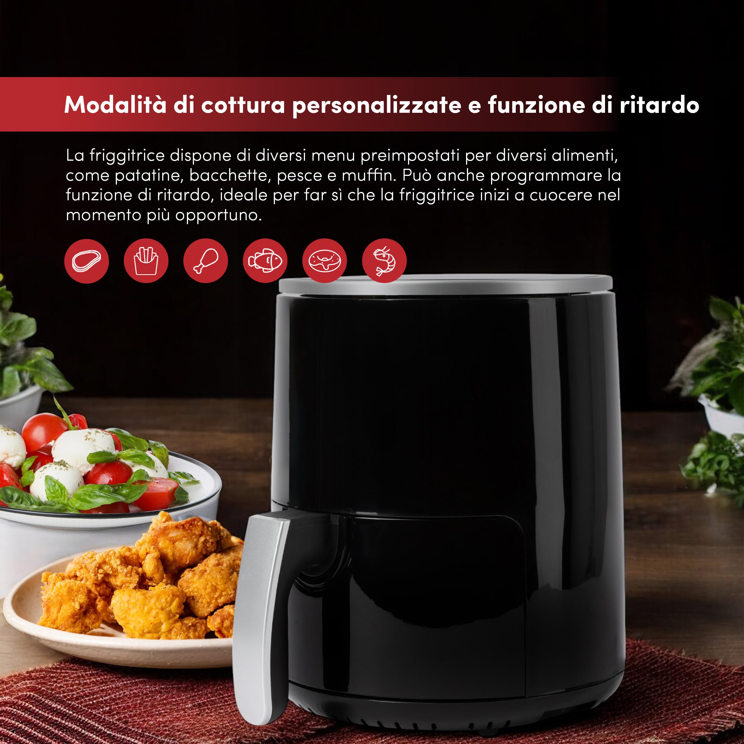 Z SwissHome PETIT - Friggitrice ad aria 2.5L 1200W - Display digitale - Temperatura regolabile 80-200°C - Timer 60 minuti - Pentola in teflon rimovibile - Protezione da surriscaldamento