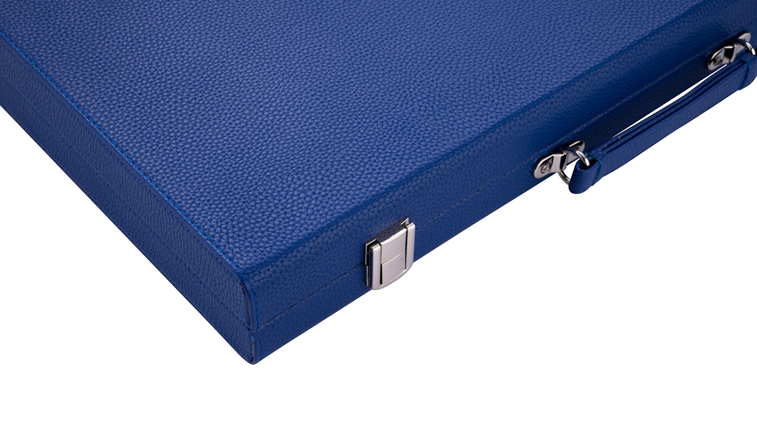 Engelhart - 250526 - Backgammon di Lusso 18" (45,5 cm) Blu/Bianco - Valigetta Elegante in Similpelle - Interno in Feltro - Dadi e Pedine Madreperla - Gioco da Tavolo per Adulti e Famiglie