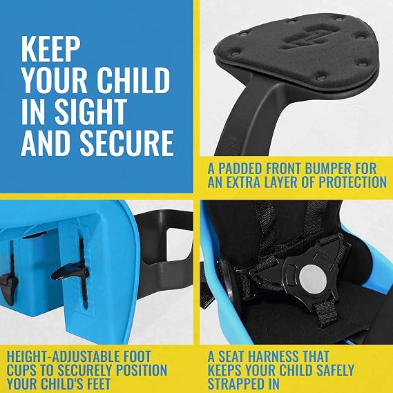 KaZAM Front-Mounted Child Bike Seat Kangaroo & Wallaby Models with Padded Front Bumper/Dashboard, 5-Point Harness & Adjustable Footrests for Family Biking Adventures