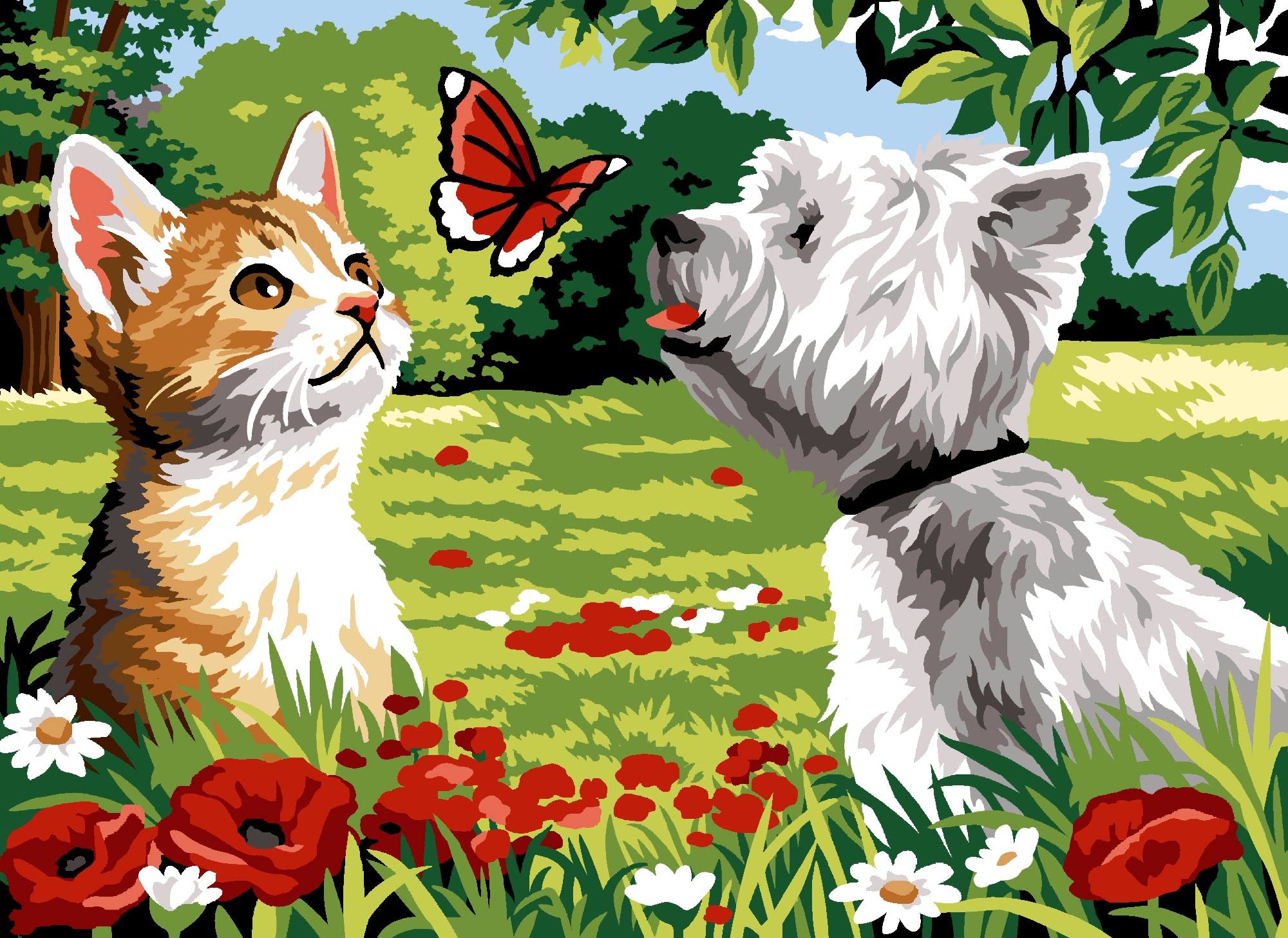 SEG de ParisTapestry/Needlepoint Kit – Westie,Cat & Butterfly (Au Passage du Papillon)