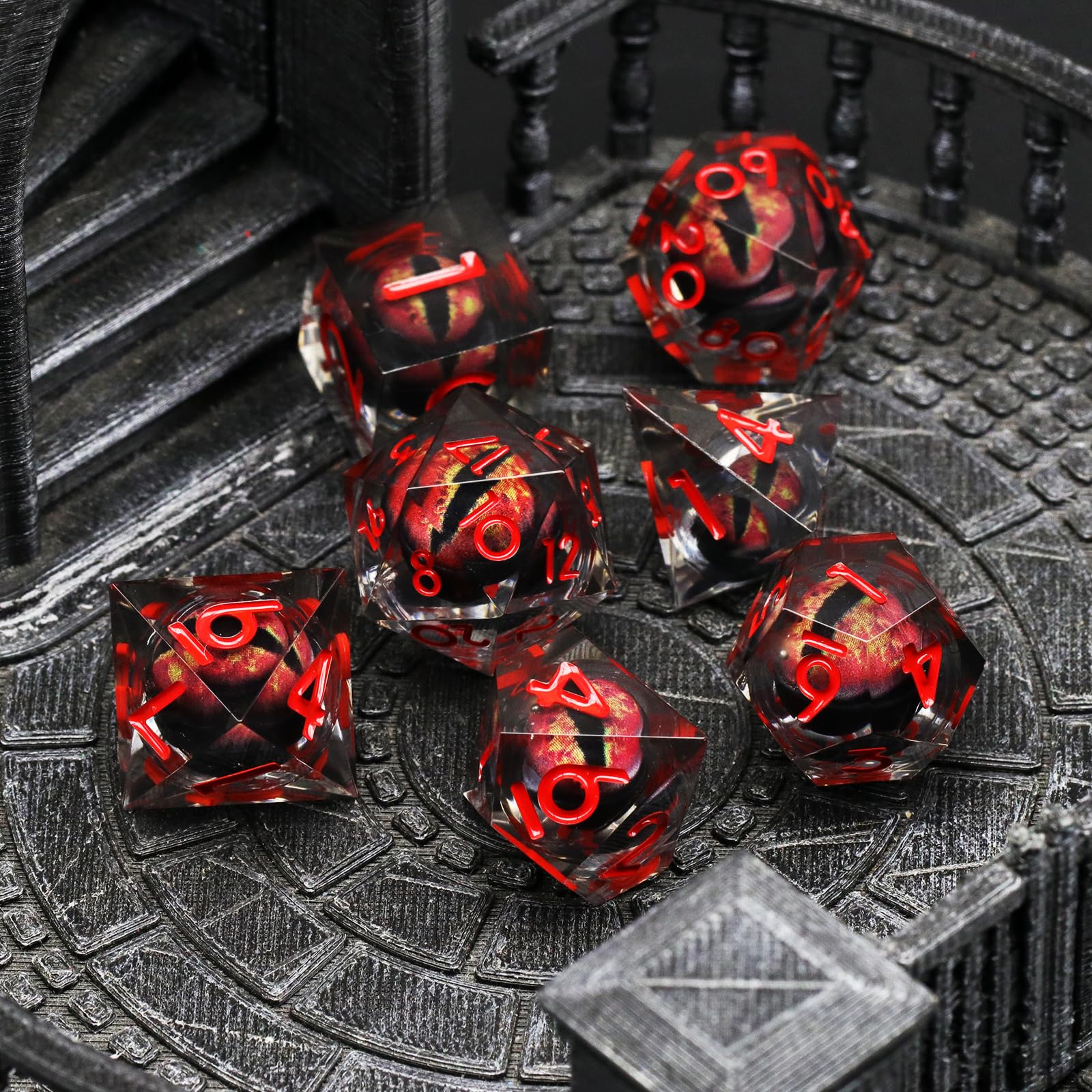 FONVGOGO DND dobbelstenen set hars dungeons en dragons dobbelstenen 7 stuks polyedrische DND dobbelstenen spel dobbelstenen DND dobbelstenen set (S-groen en goud