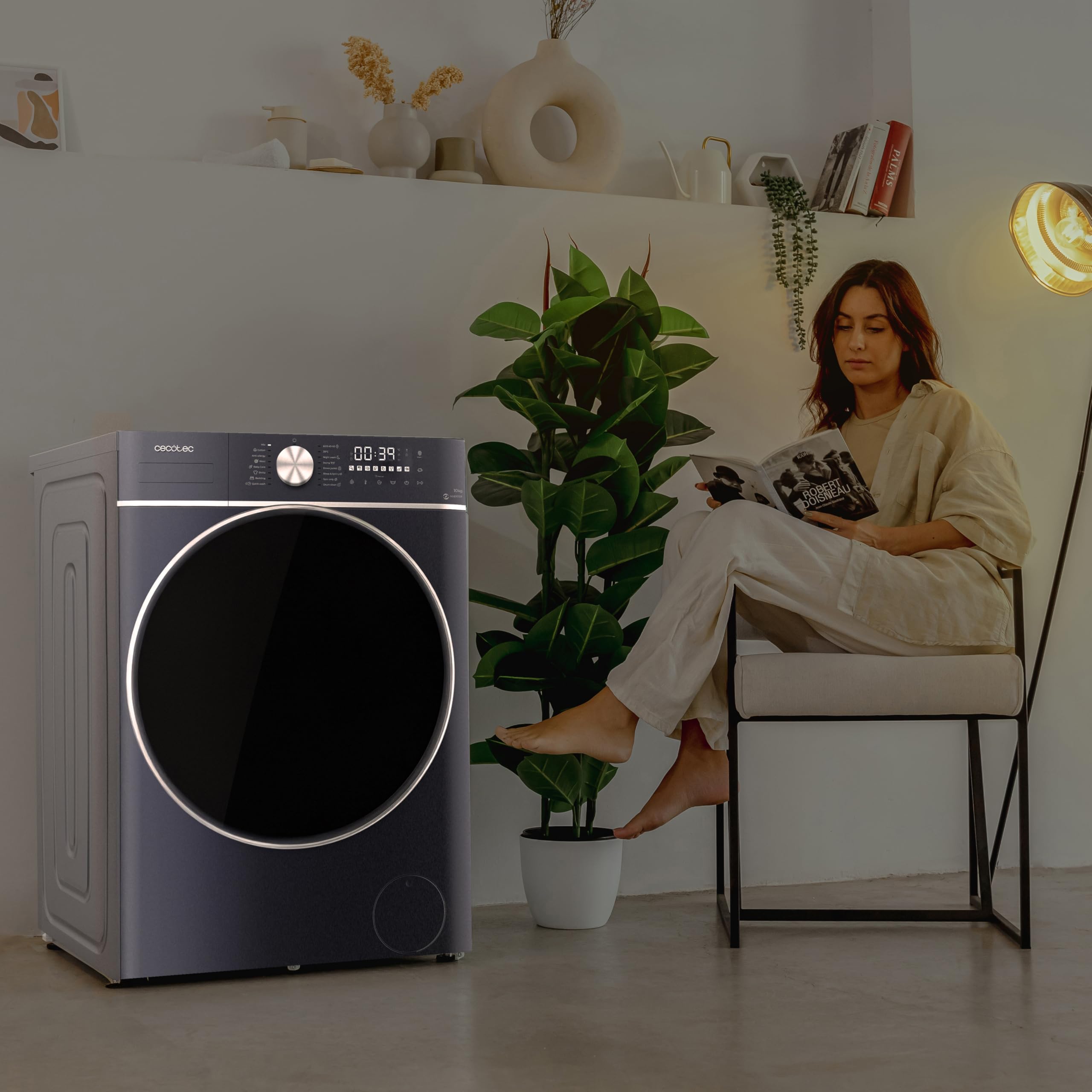 Cecotec Lave-linge Séchant 10Kg + 6Kg Chargement Frontal Bolero Wash&Dry 10680 Inverter Titanium A. 1400 tr/min, 16 Programmes, Moteur Inverter Plus, Basse Consommation, OnSmart, Joint Antibactérien