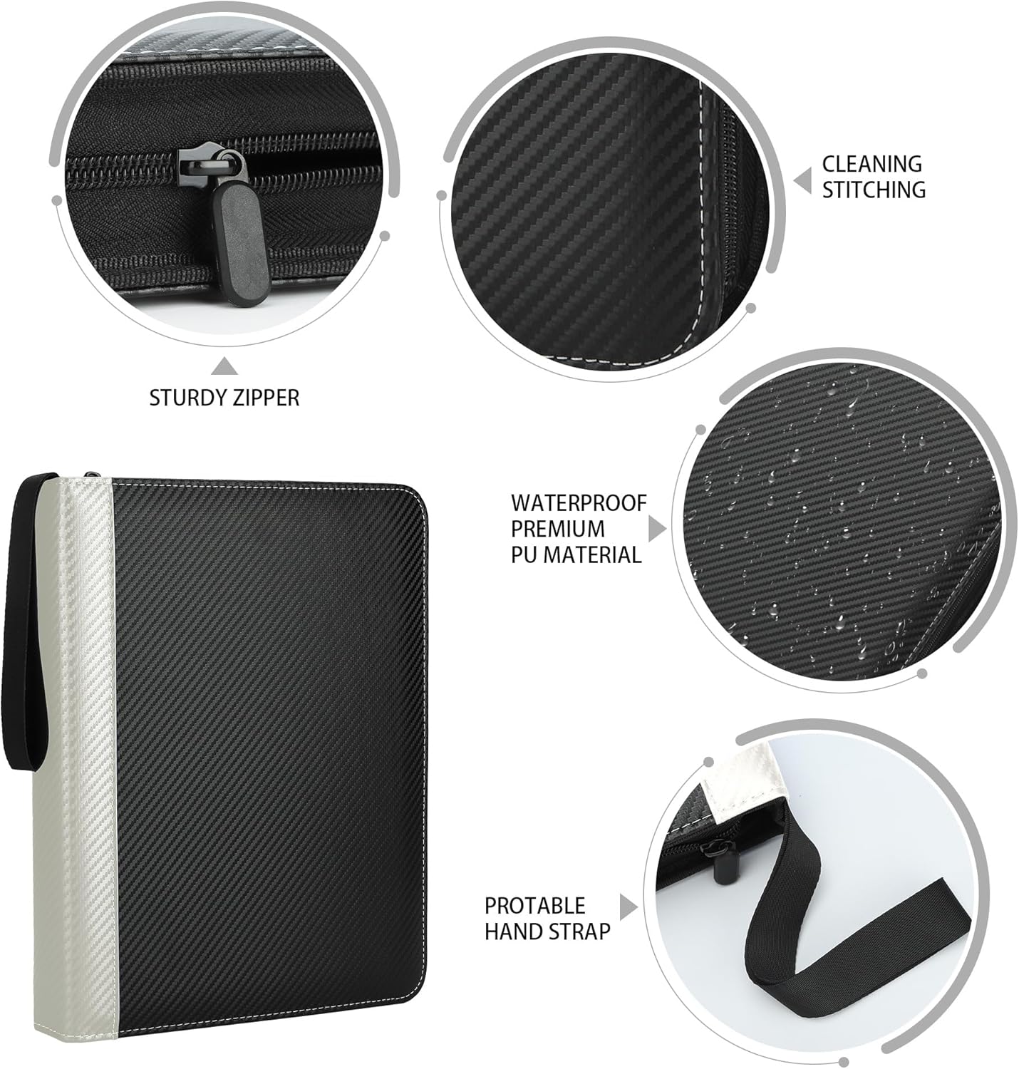 9 Pockets Trading Card Binder with Sleeves Card Organizer, 900 Double Sided Pocket PU Card Collection Binder, Baseball Binder,for Sports Card, MTG, TCG Yugioh Card (White)